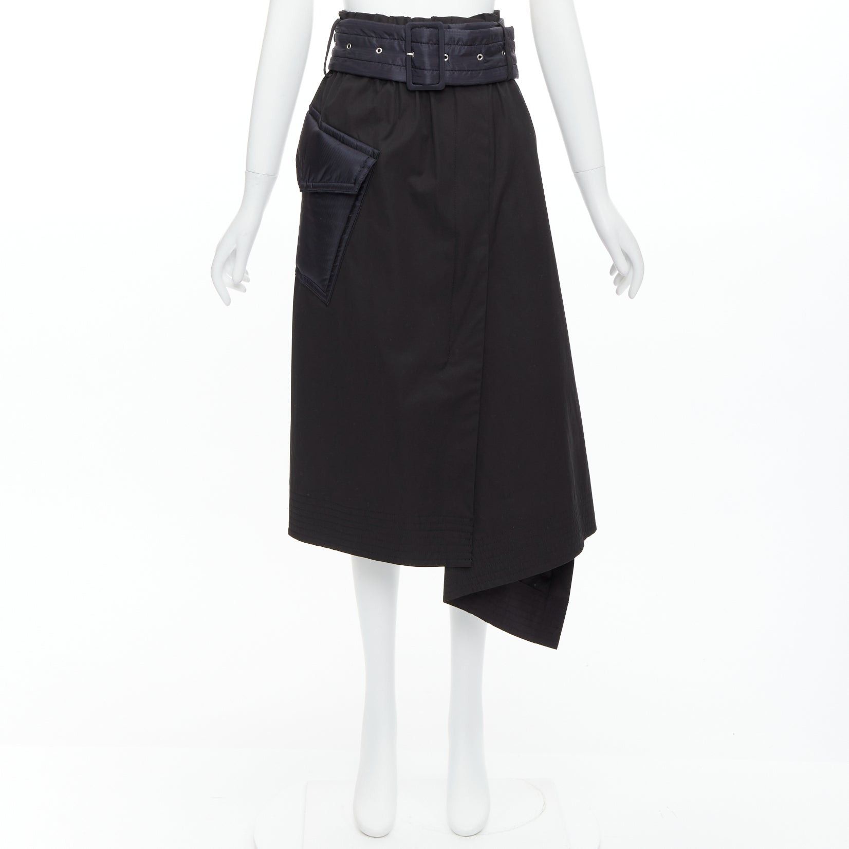Sacai SACAI 2019 black cotton nylon padded pocket asymmetric belted skirt JP1 S Size 27" / US 4 / IT 40 - 9 Thumbnail