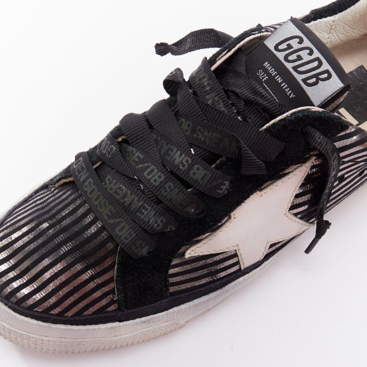 Golden Goose GOLDEN GOOSE Fancy metallic silver black stripe distressed sneakers EU36 Size US 6 / IT 36 - 7 Thumbnail