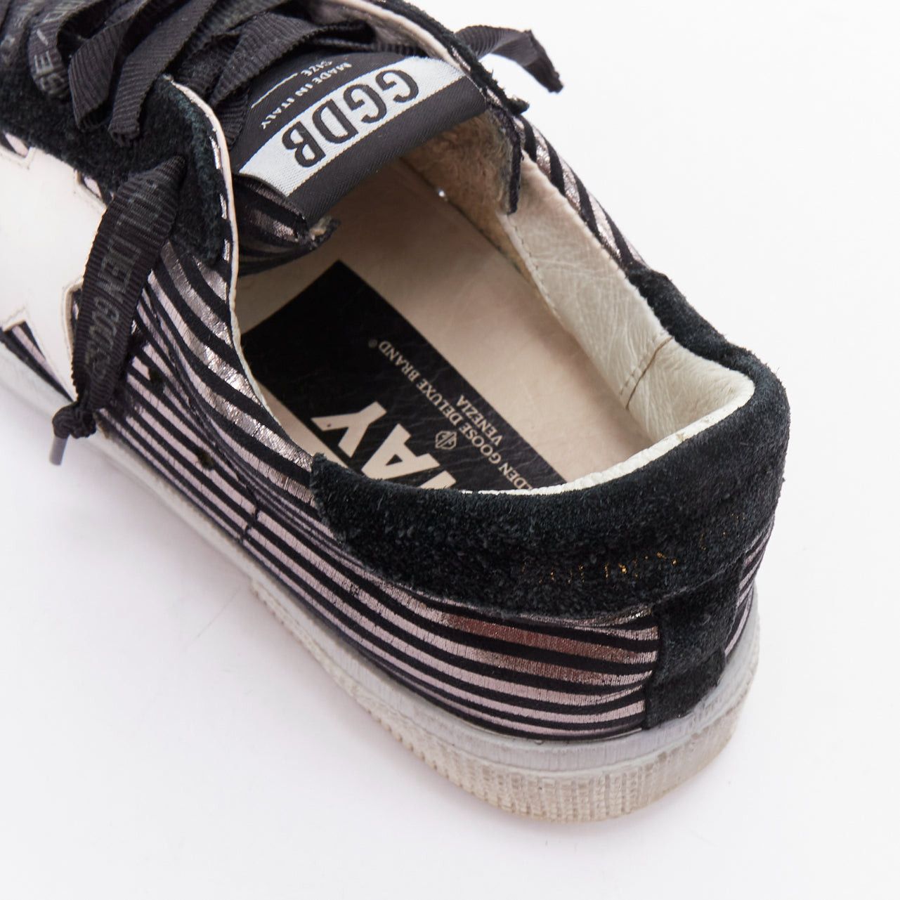 Golden Goose GOLDEN GOOSE Fancy metallic silver black stripe distressed sneakers EU36 Size US 6 / IT 36 - 8 Thumbnail