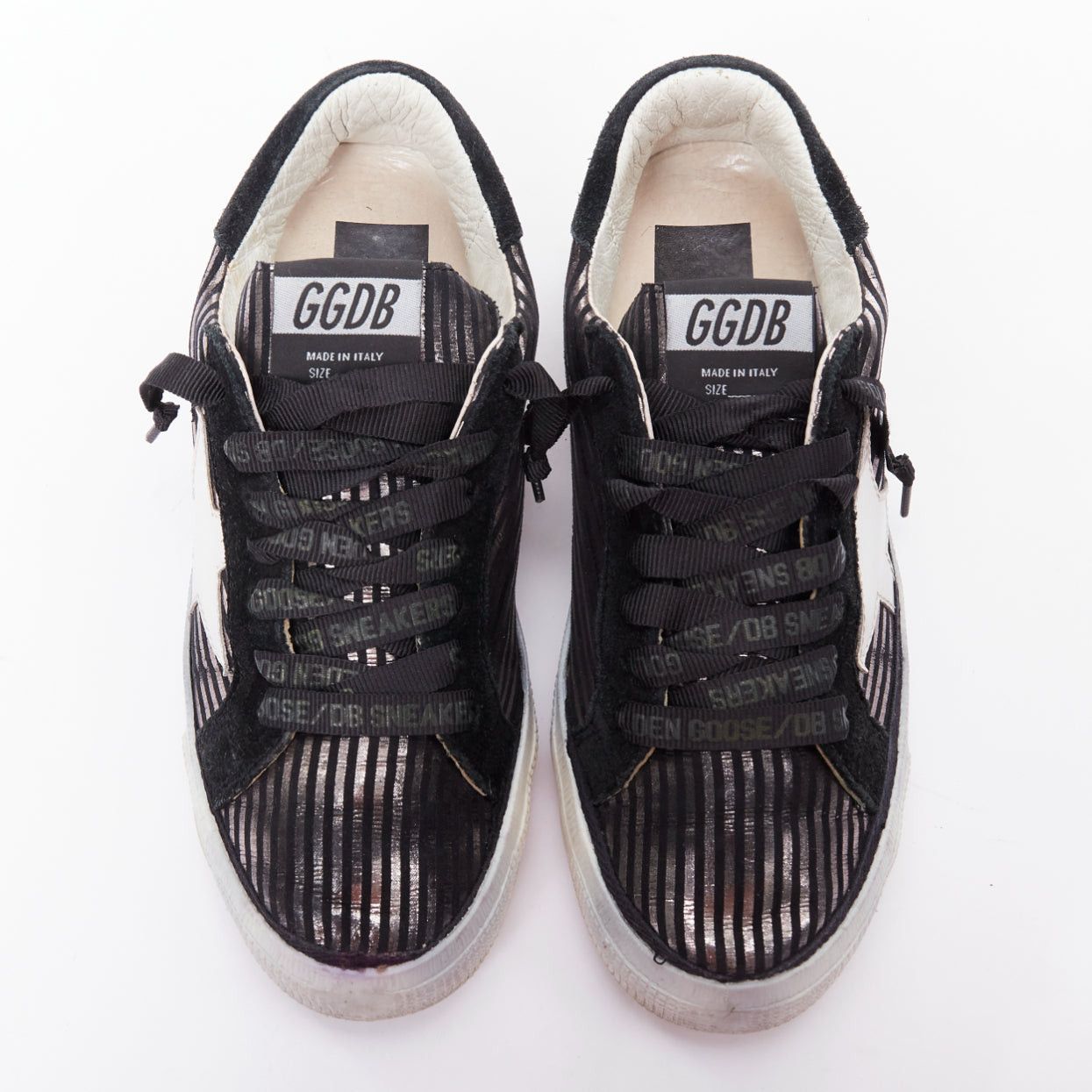 Golden Goose GOLDEN GOOSE Fancy metallic silver black stripe distressed sneakers EU36 Size US 6 / IT 36 - 3 Thumbnail