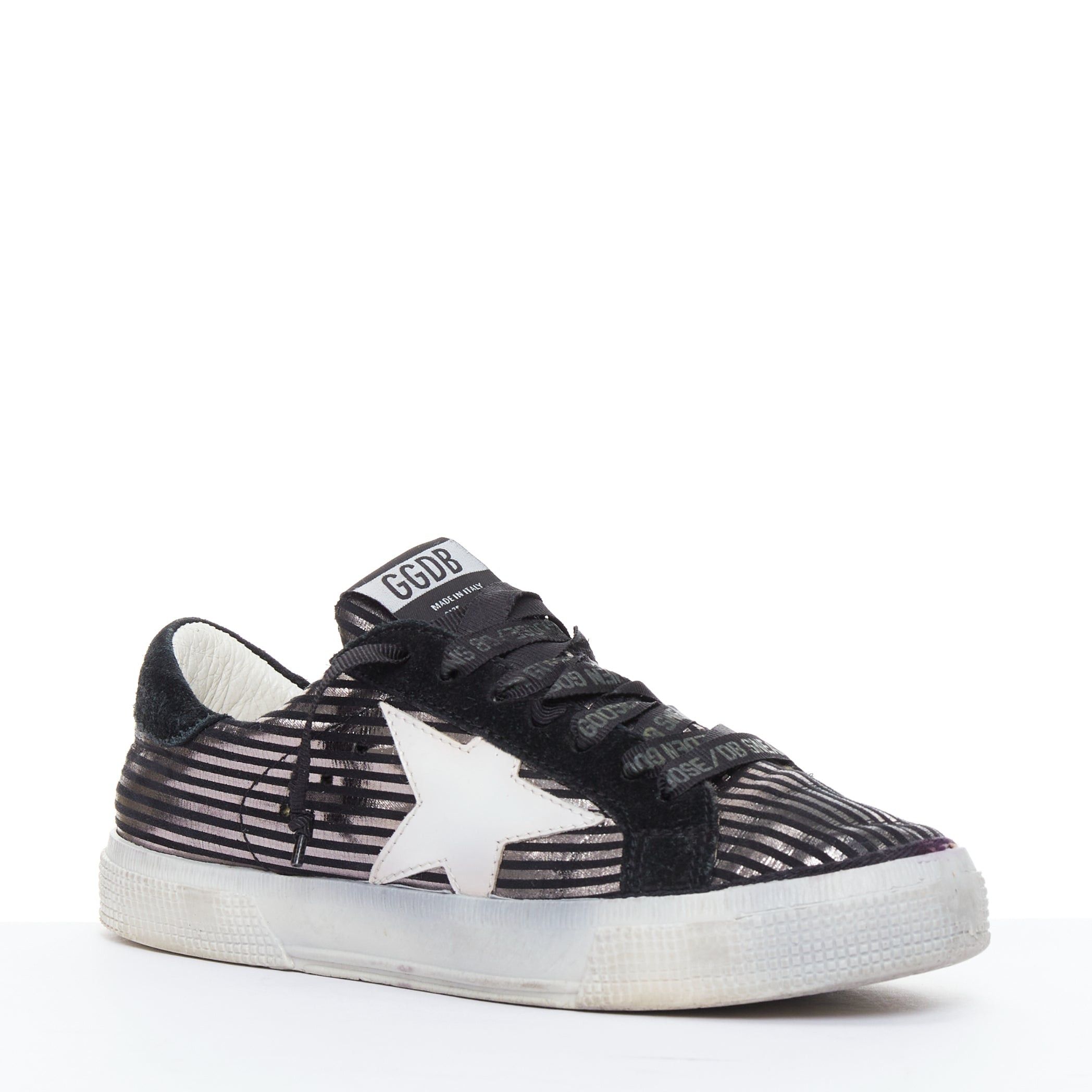 Golden Goose GOLDEN GOOSE Fancy metallic silver black stripe distressed sneakers EU36 Size US 6 / IT 36 - 2 Thumbnail