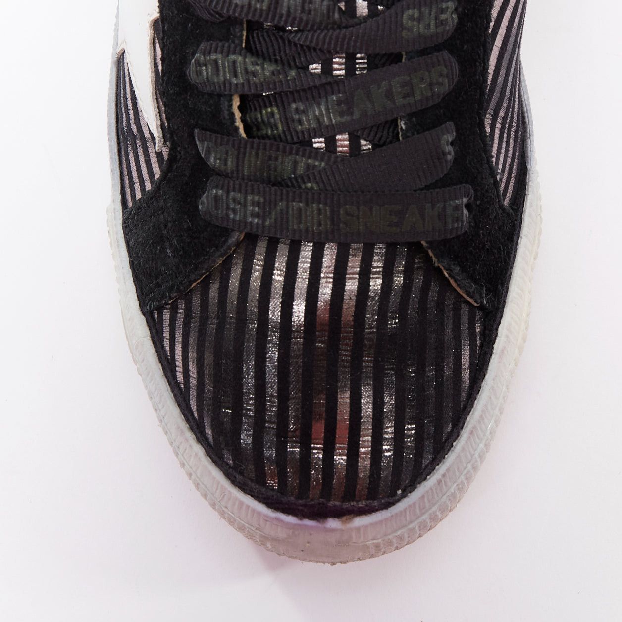 Golden Goose GOLDEN GOOSE Fancy metallic silver black stripe distressed sneakers EU36 Size US 6 / IT 36 - 6 Thumbnail