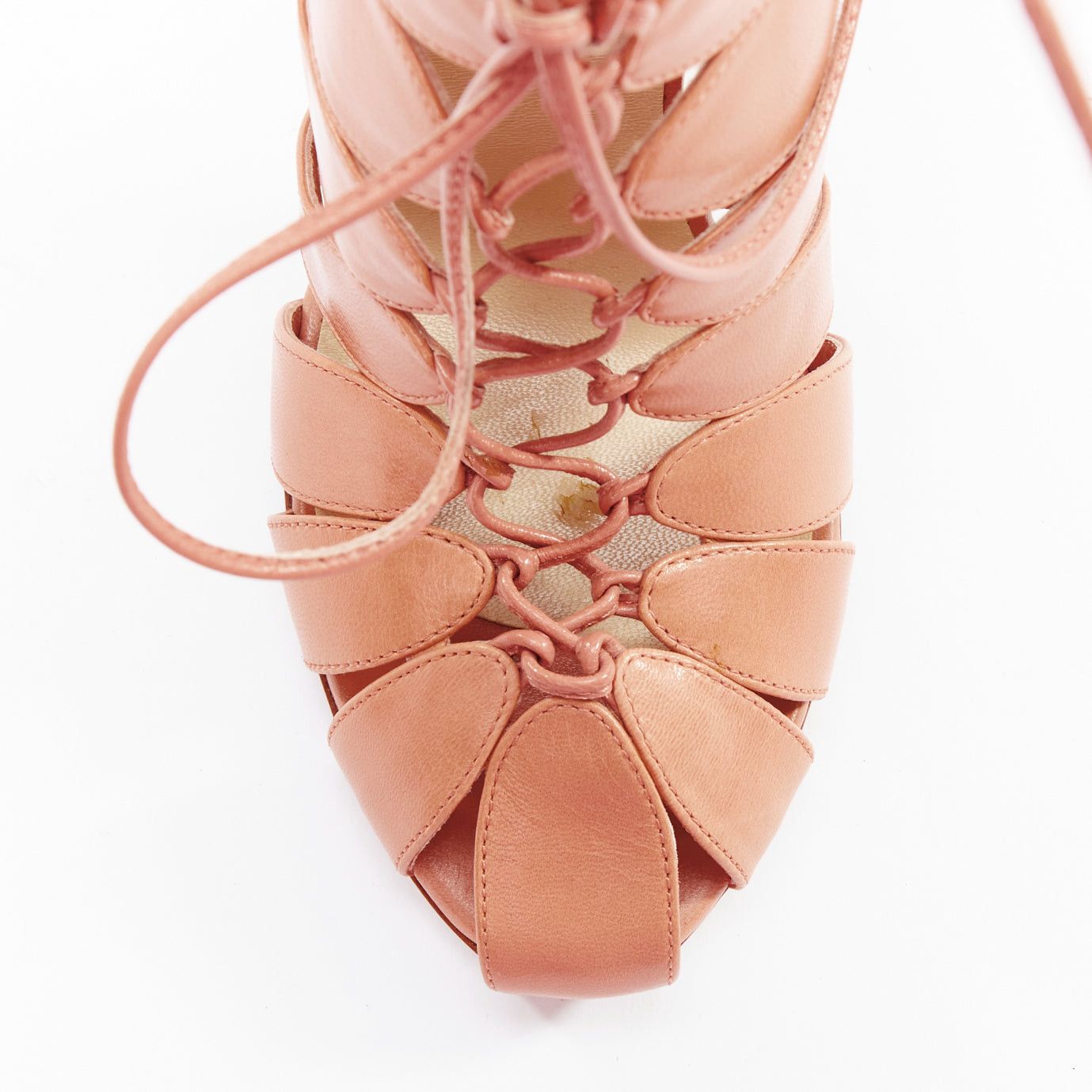 Other FRANCESCO RUSSO nude leather lace up cut out cage sandals EU36 Size US 6 / IT 36 - 6 Thumbnail