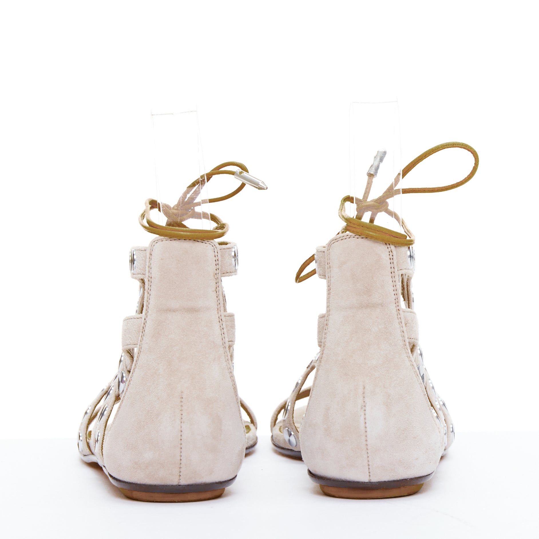 Aquazzura AQUAZZURA beige leather silver disc studded gladiator sandals EU36 Size US 6 / IT 36 - 5 Thumbnail