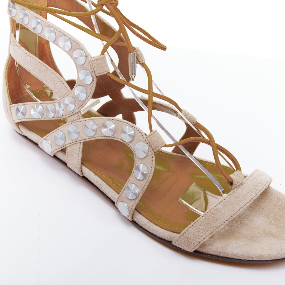 Aquazzura AQUAZZURA beige leather silver disc studded gladiator sandals EU36 Size US 6 / IT 36 - 7 Thumbnail