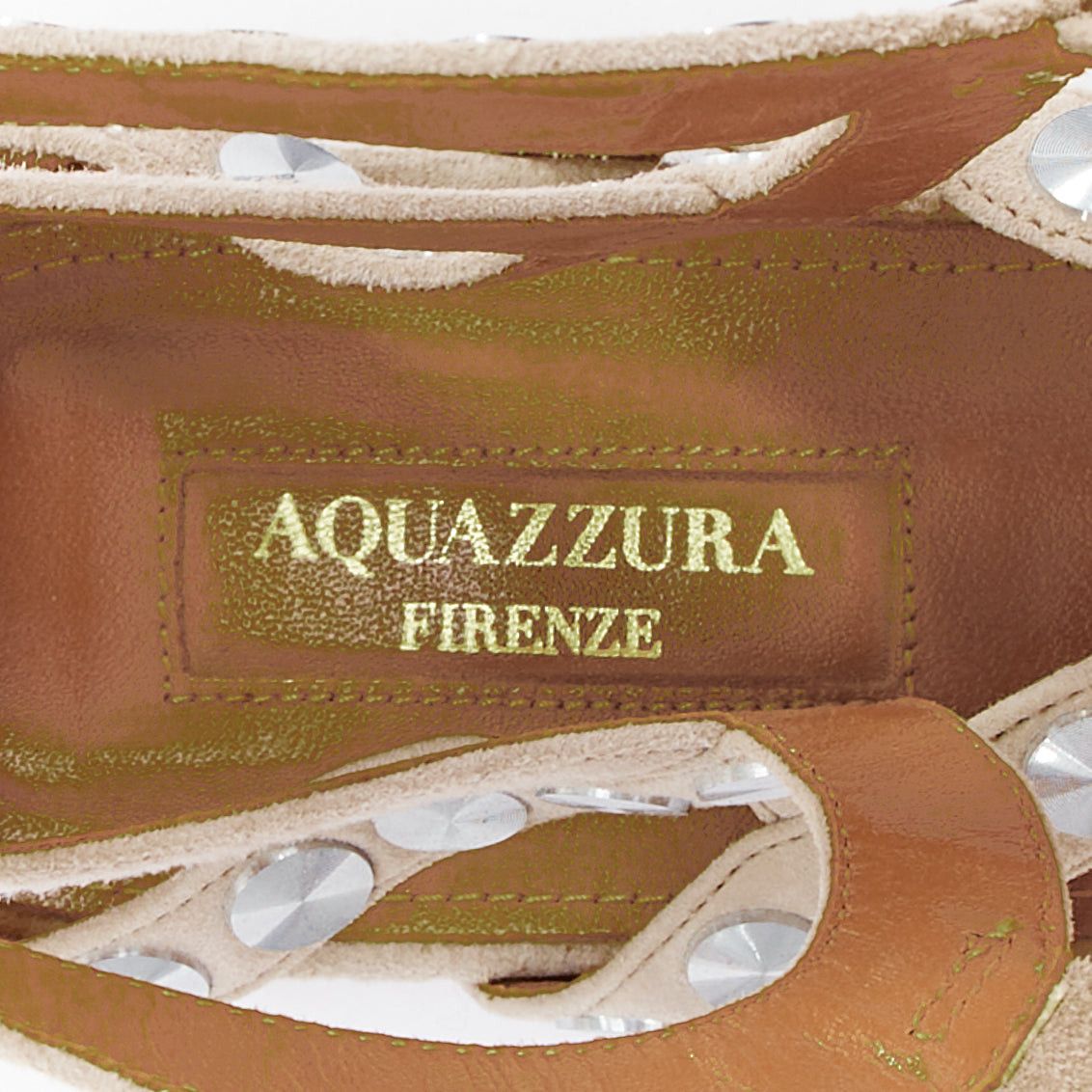 Aquazzura AQUAZZURA beige leather silver disc studded gladiator sandals EU36 Size US 6 / IT 36 - 9 Thumbnail