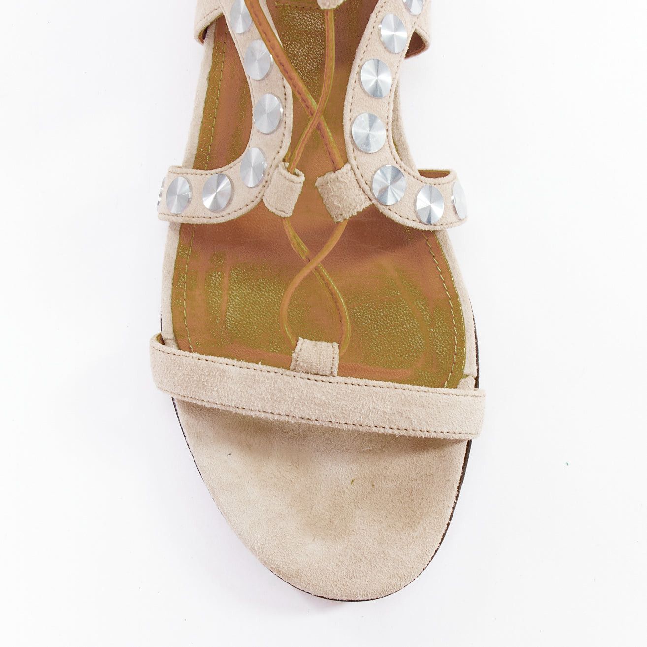 Aquazzura AQUAZZURA beige leather silver disc studded gladiator sandals EU36 Size US 6 / IT 36 - 6 Thumbnail