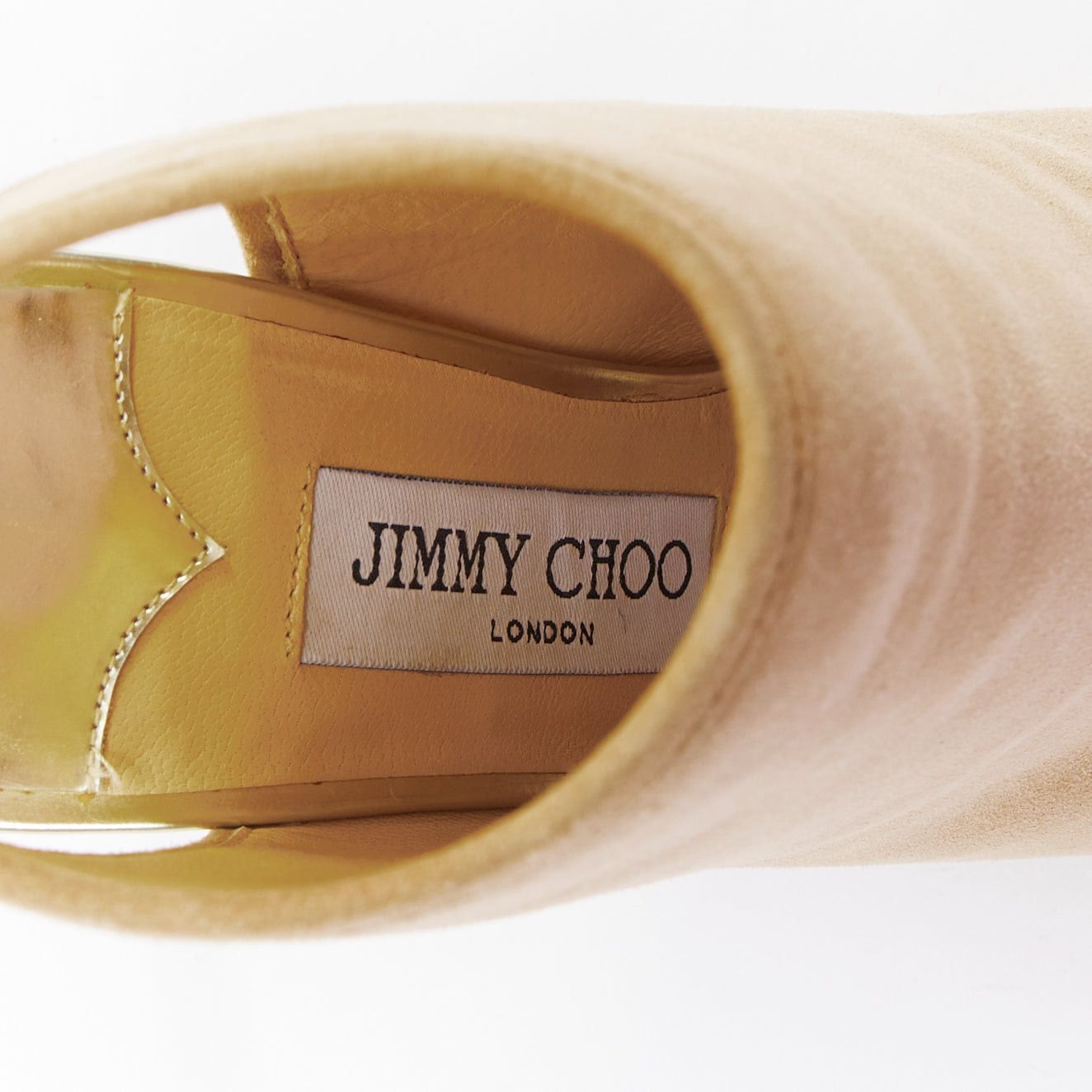 Jimmy Choo JIMMY CHOO Froze beige suede gold heel peep toe booties EU35.5 Size US 5.5 / IT 35.5 - 9 Thumbnail