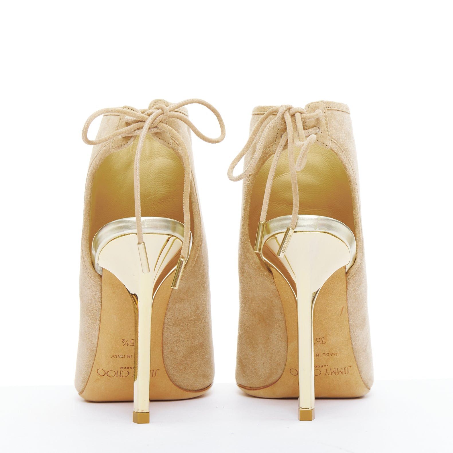 Jimmy Choo JIMMY CHOO Froze beige suede gold heel peep toe booties EU35.5 Size US 5.5 / IT 35.5 - 5 Thumbnail