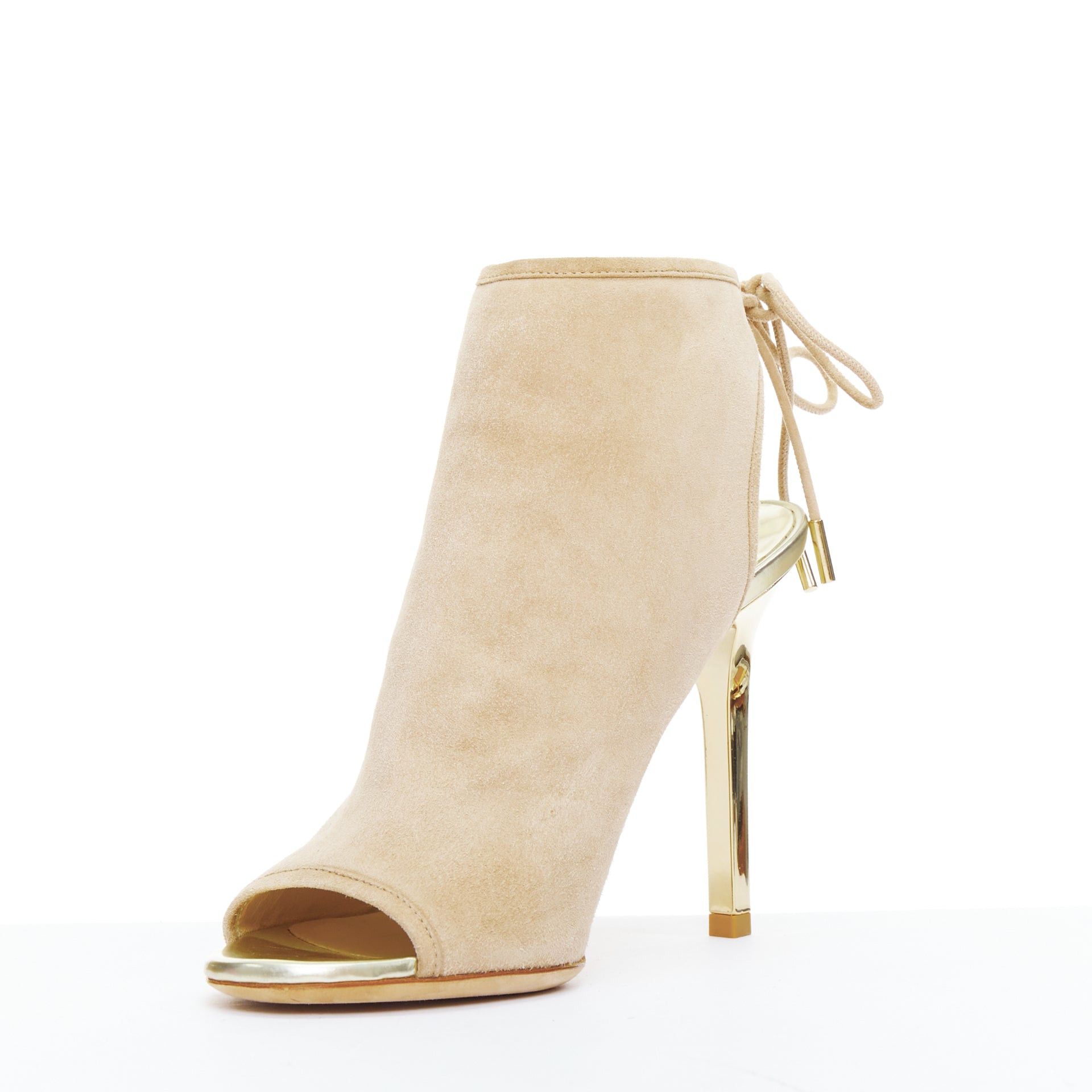 Jimmy Choo JIMMY CHOO Froze beige suede gold heel peep toe booties EU35.5 Size US 5.5 / IT 35.5 - 4 Thumbnail
