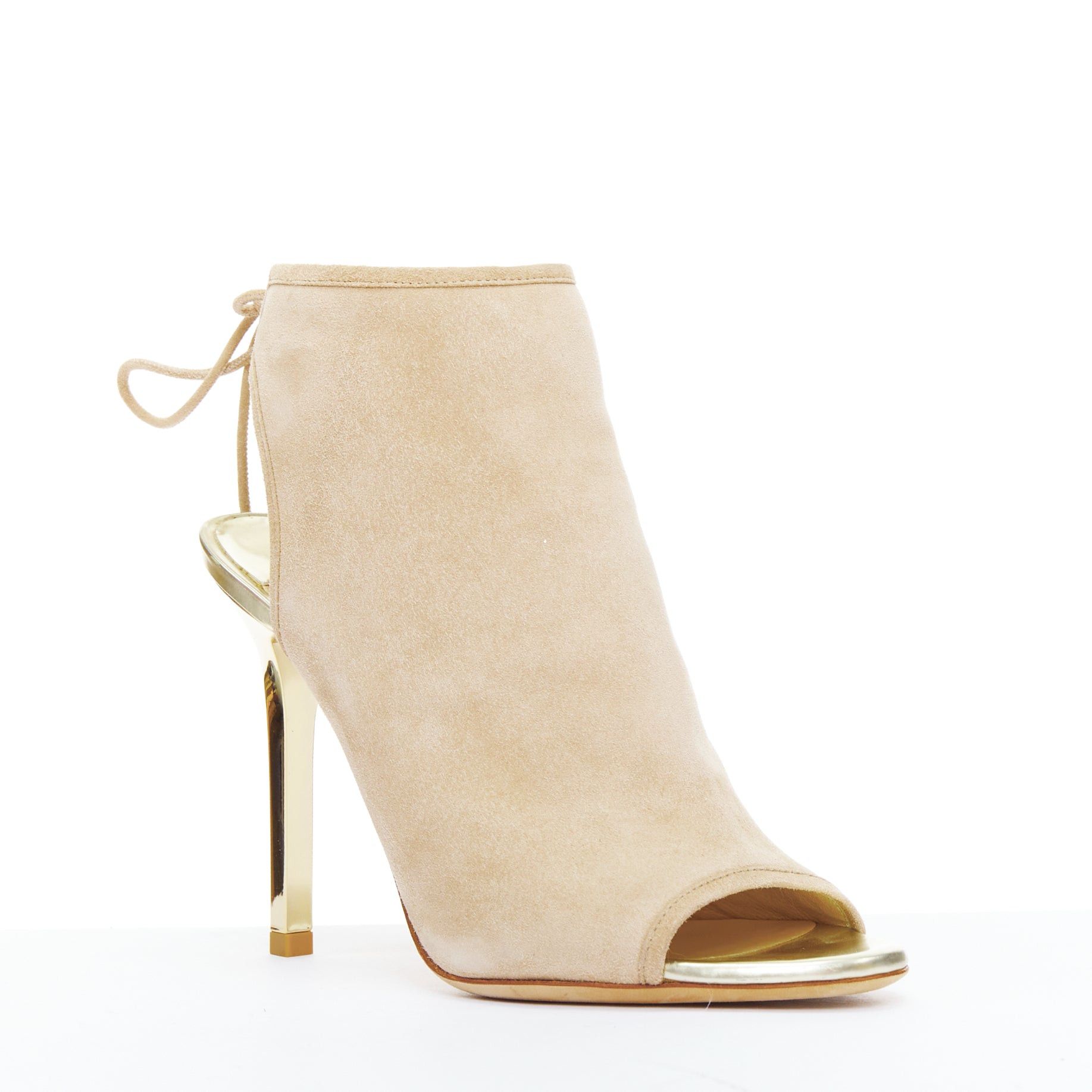 Jimmy Choo JIMMY CHOO Froze beige suede gold heel peep toe booties EU35.5 Size US 5.5 / IT 35.5 - 2 Thumbnail