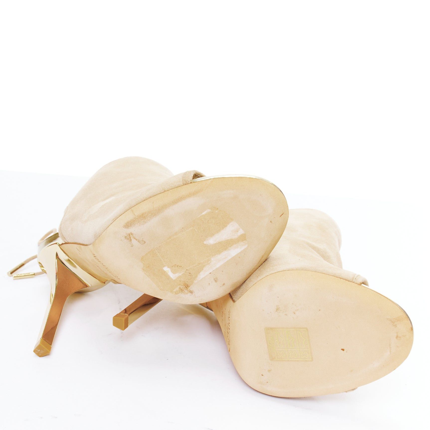Jimmy Choo JIMMY CHOO Froze beige suede gold heel peep toe booties EU35.5 Size US 5.5 / IT 35.5 - 11 Thumbnail