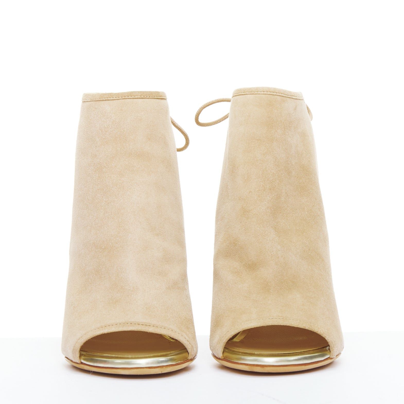 Jimmy Choo JIMMY CHOO Froze beige suede gold heel peep toe booties EU35.5 Size US 5.5 / IT 35.5 - 3 Thumbnail