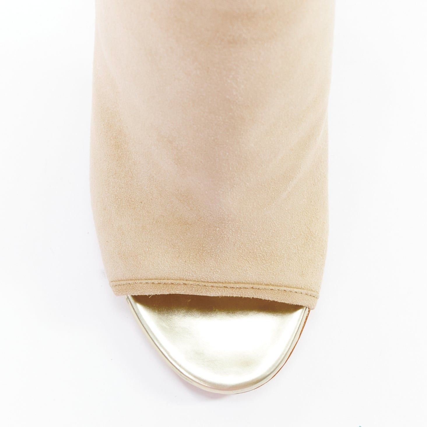 Jimmy Choo JIMMY CHOO Froze beige suede gold heel peep toe booties EU35.5 Size US 5.5 / IT 35.5 - 6 Thumbnail
