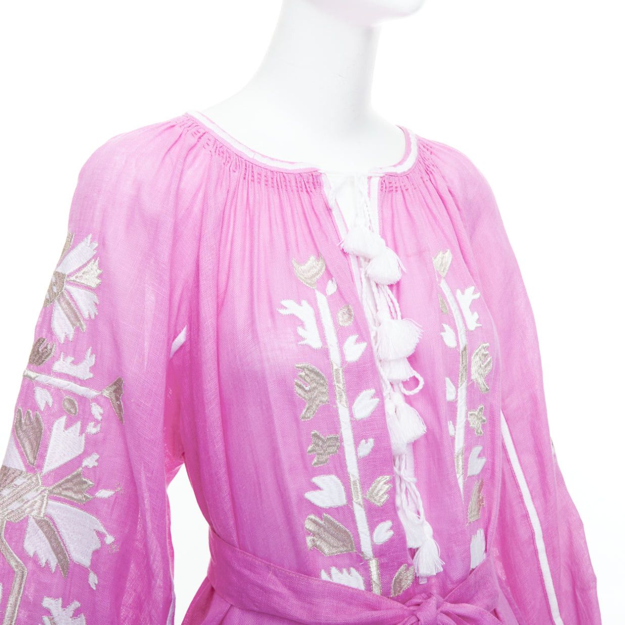Other MARCH 11 100% linen pink white silver cotton embroidery boho dress S Size S / US 4 / IT 40 - 7 Thumbnail