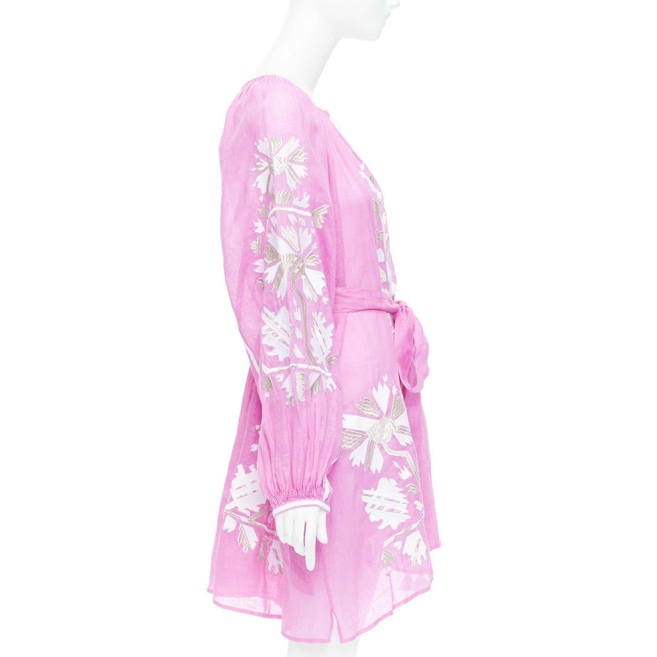Other MARCH 11 100% linen pink white silver cotton embroidery boho dress S Size S / US 4 / IT 40 - 4 Thumbnail
