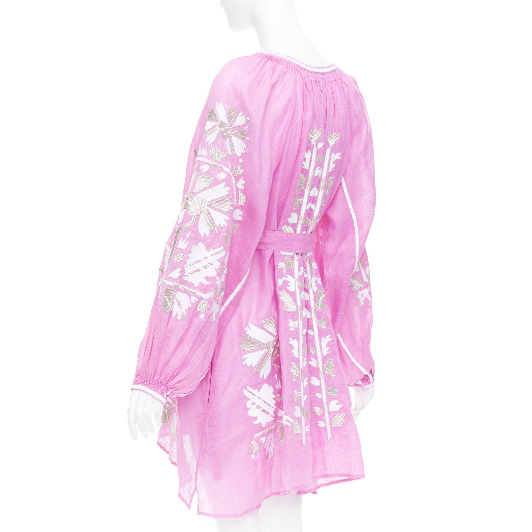 Other MARCH 11 100% linen pink white silver cotton embroidery boho dress S Size S / US 4 / IT 40 - 6 Thumbnail