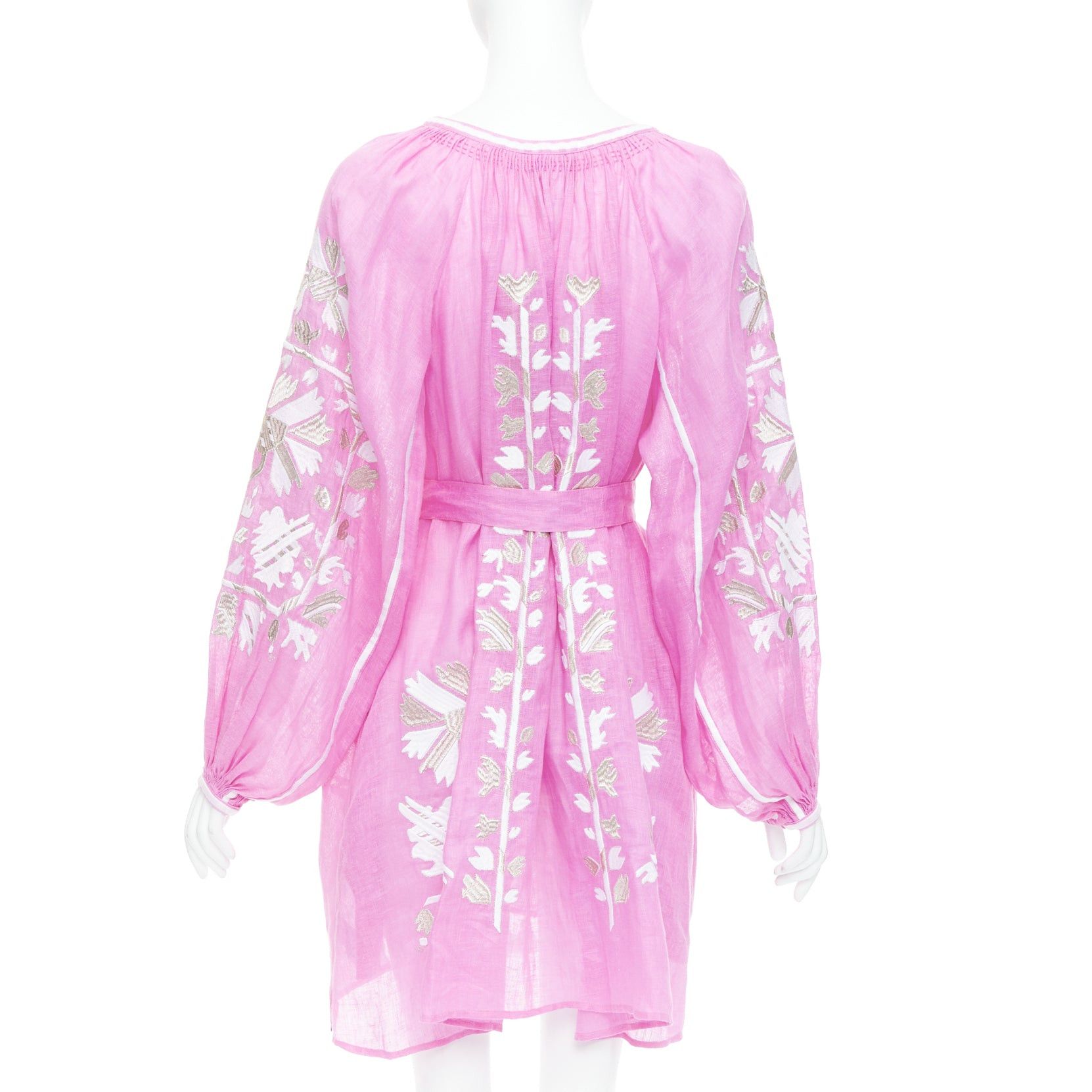 Other MARCH 11 100% linen pink white silver cotton embroidery boho dress S Size S / US 4 / IT 40 - 5 Thumbnail