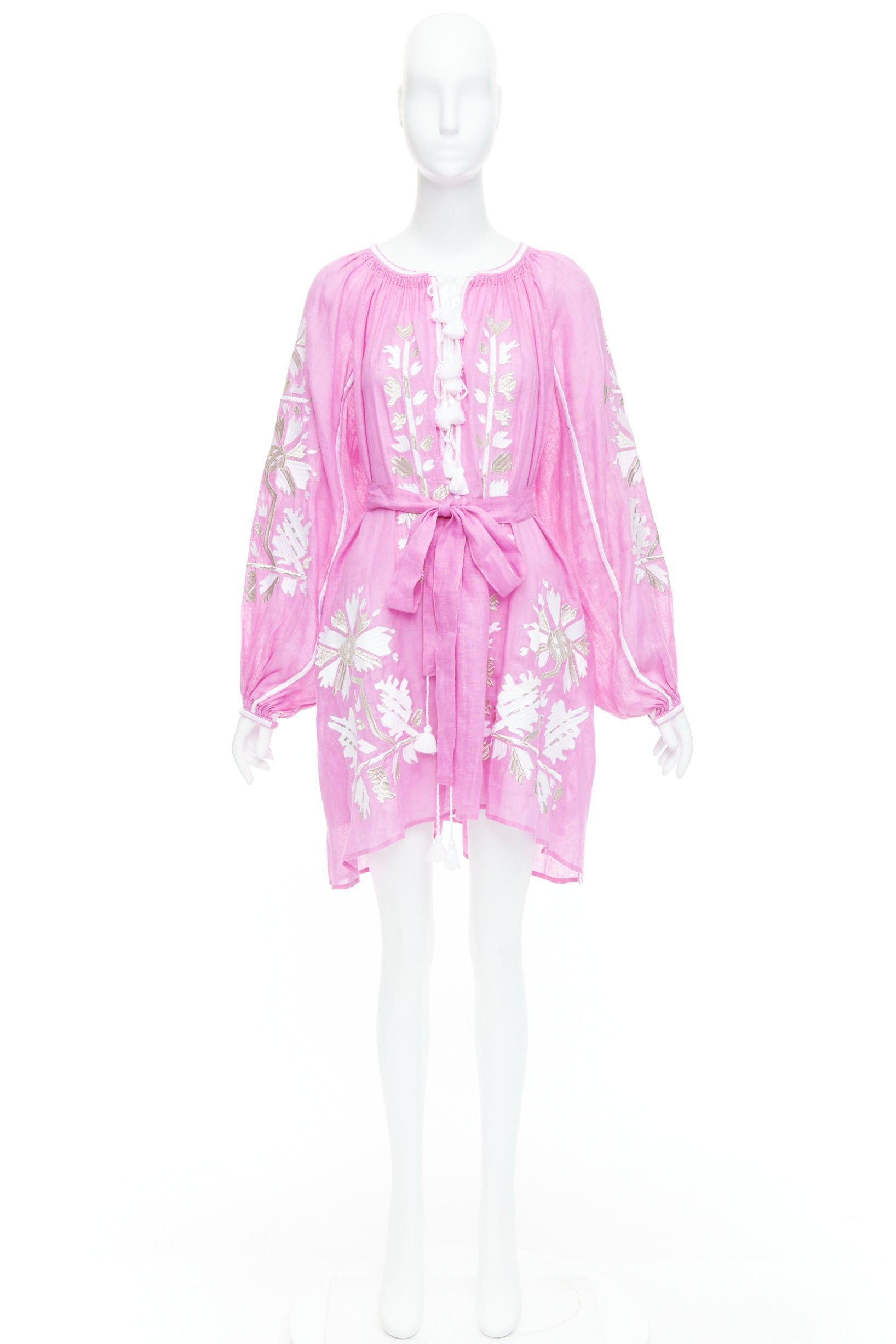Other MARCH 11 100% linen pink white silver cotton embroidery boho dress S Size S / US 4 / IT 40 - 9 Thumbnail