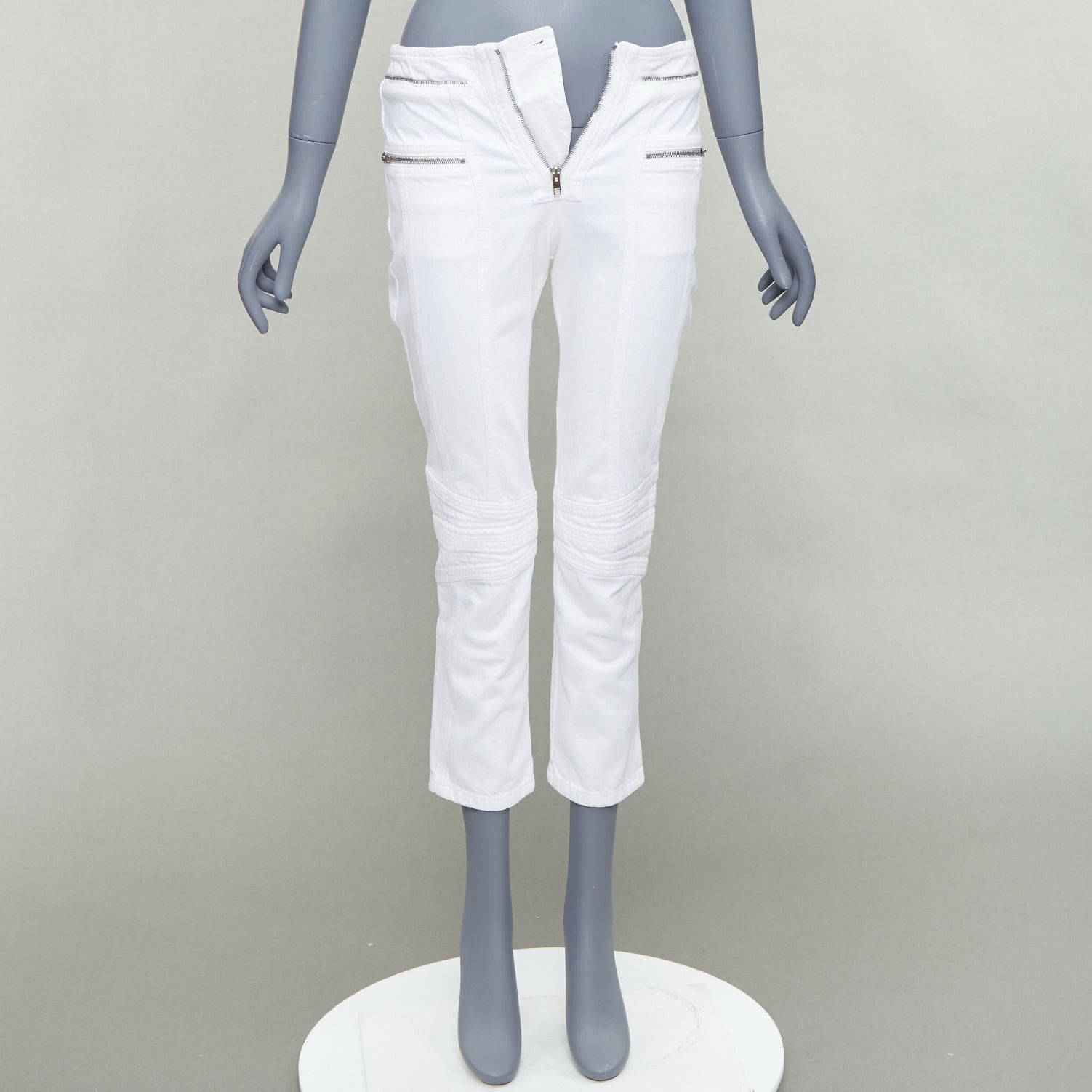 Isabel Marant ISABEL MARANT Loma white denim silver zip panelled biker jeans FR34 XS Size 26" / US 2 / IT 38 - 9 Thumbnail