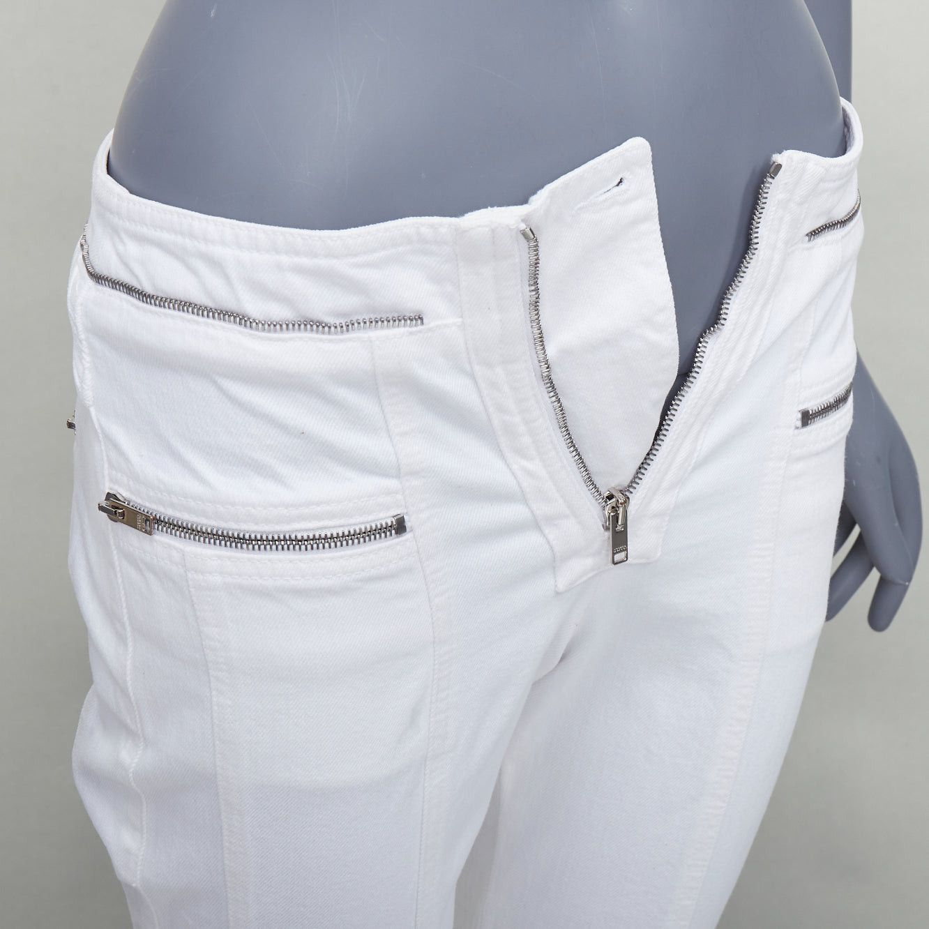 Isabel Marant ISABEL MARANT Loma white denim silver zip panelled biker jeans FR34 XS Size 26" / US 2 / IT 38 - 7 Thumbnail