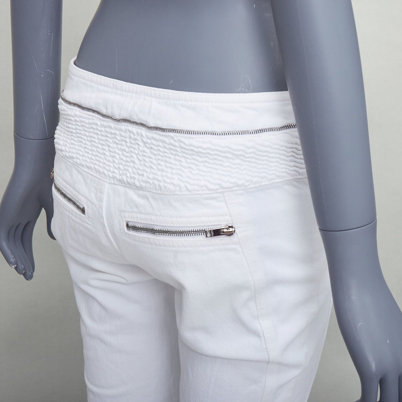 Isabel Marant ISABEL MARANT Loma white denim silver zip panelled biker jeans FR34 XS Size 26" / US 2 / IT 38 - 2 Thumbnail