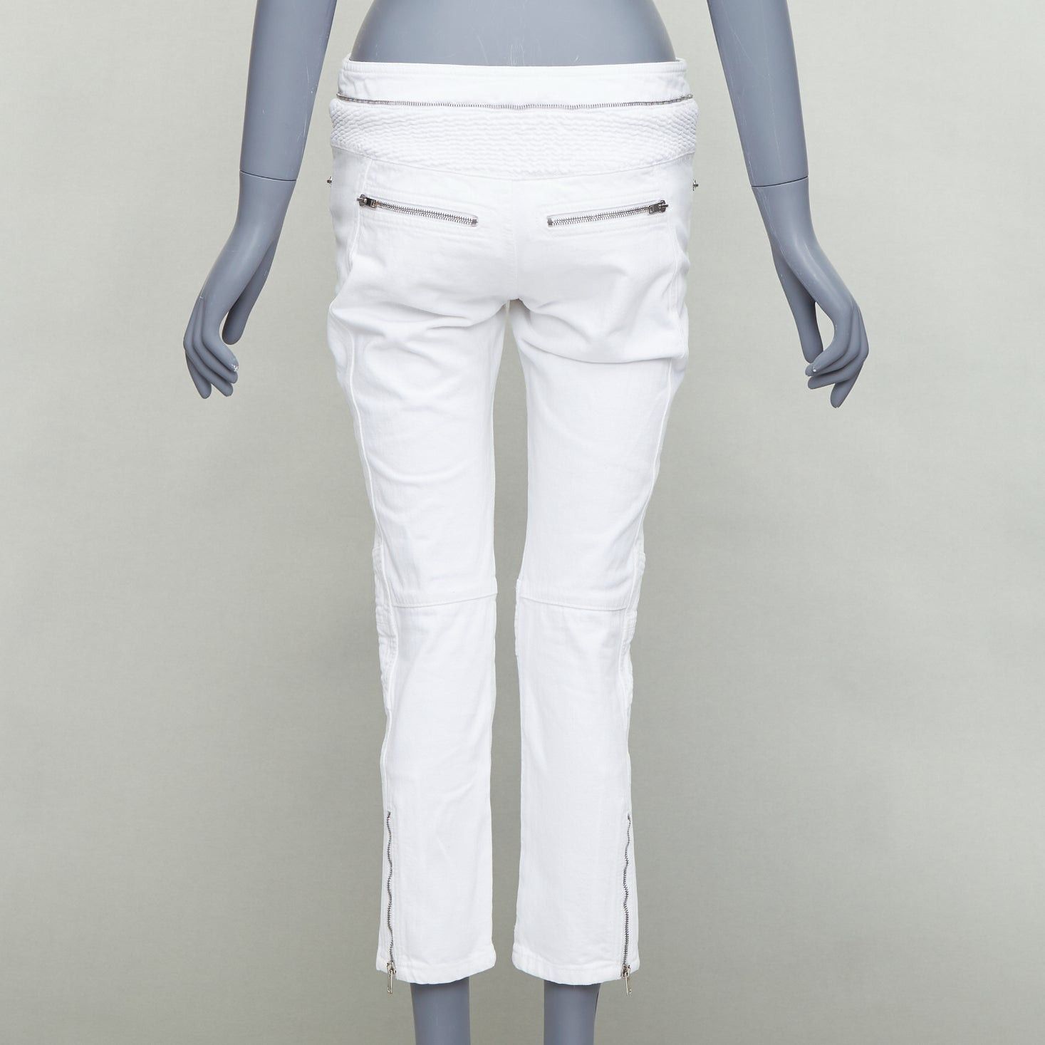 Isabel Marant ISABEL MARANT Loma white denim silver zip panelled biker jeans FR34 XS Size 26" / US 2 / IT 38 - 5 Thumbnail