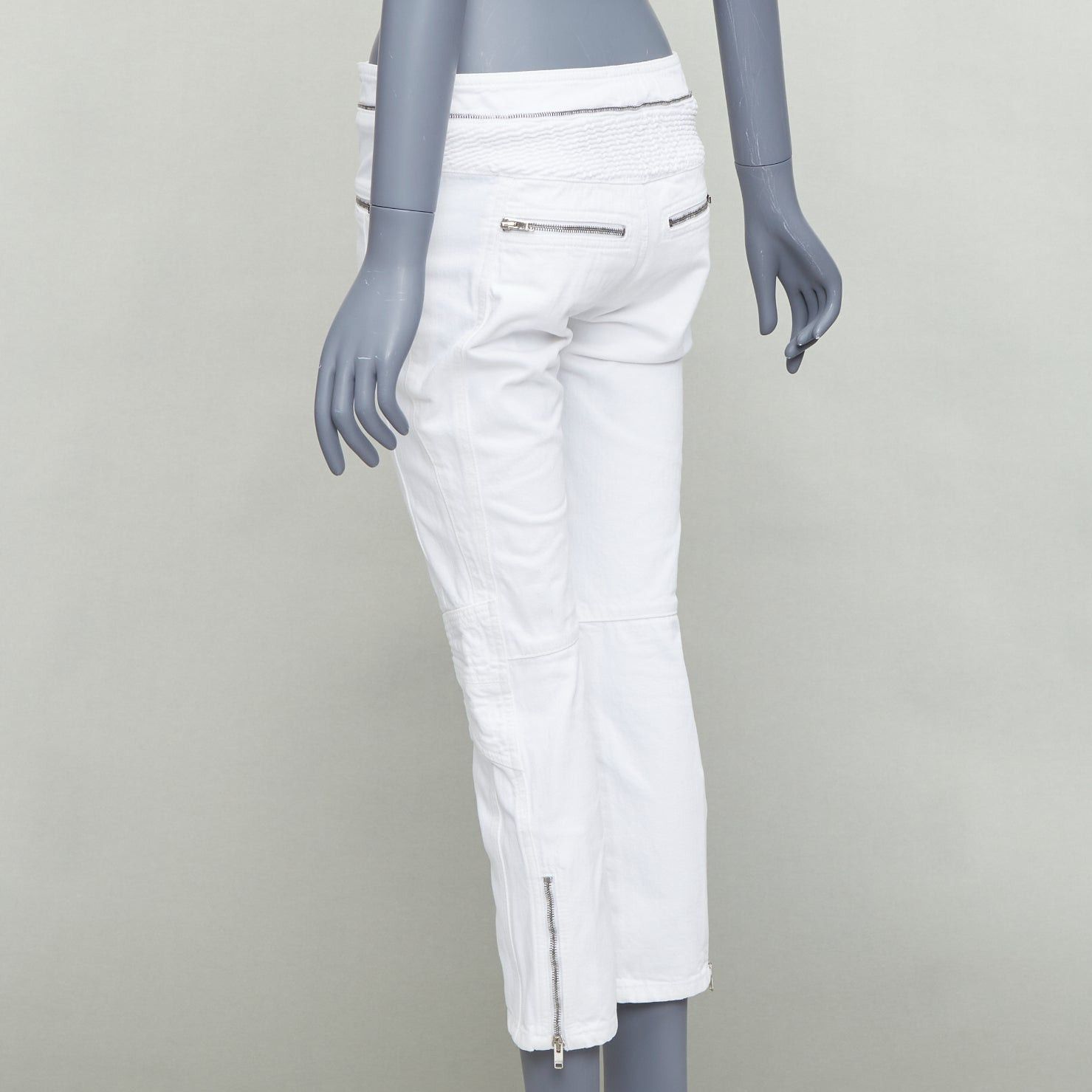 Isabel Marant ISABEL MARANT Loma white denim silver zip panelled biker jeans FR34 XS Size 26" / US 2 / IT 38 - 6 Thumbnail