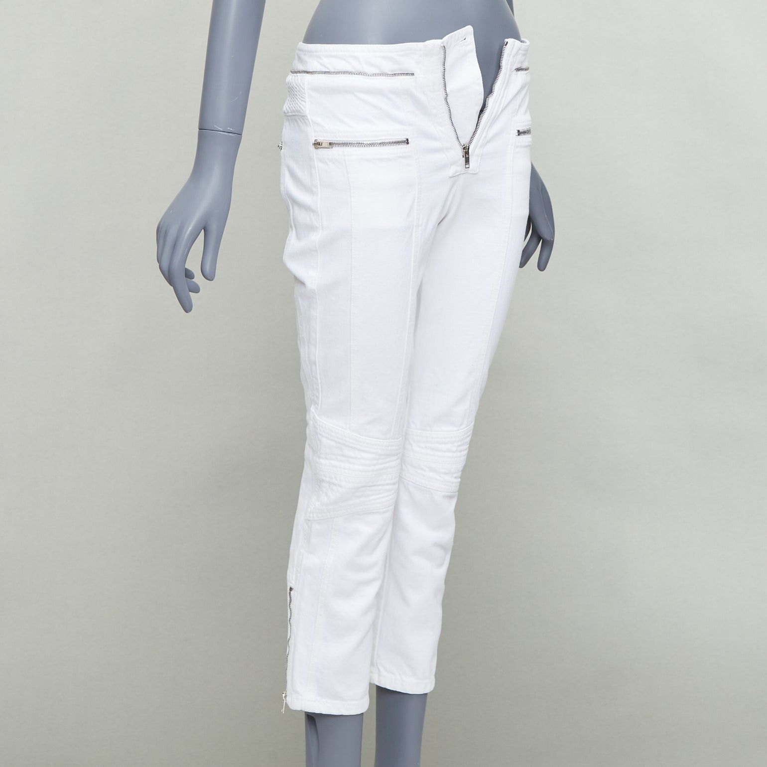 Isabel Marant ISABEL MARANT Loma white denim silver zip panelled biker jeans FR34 XS Size 26" / US 2 / IT 38 - 3 Thumbnail