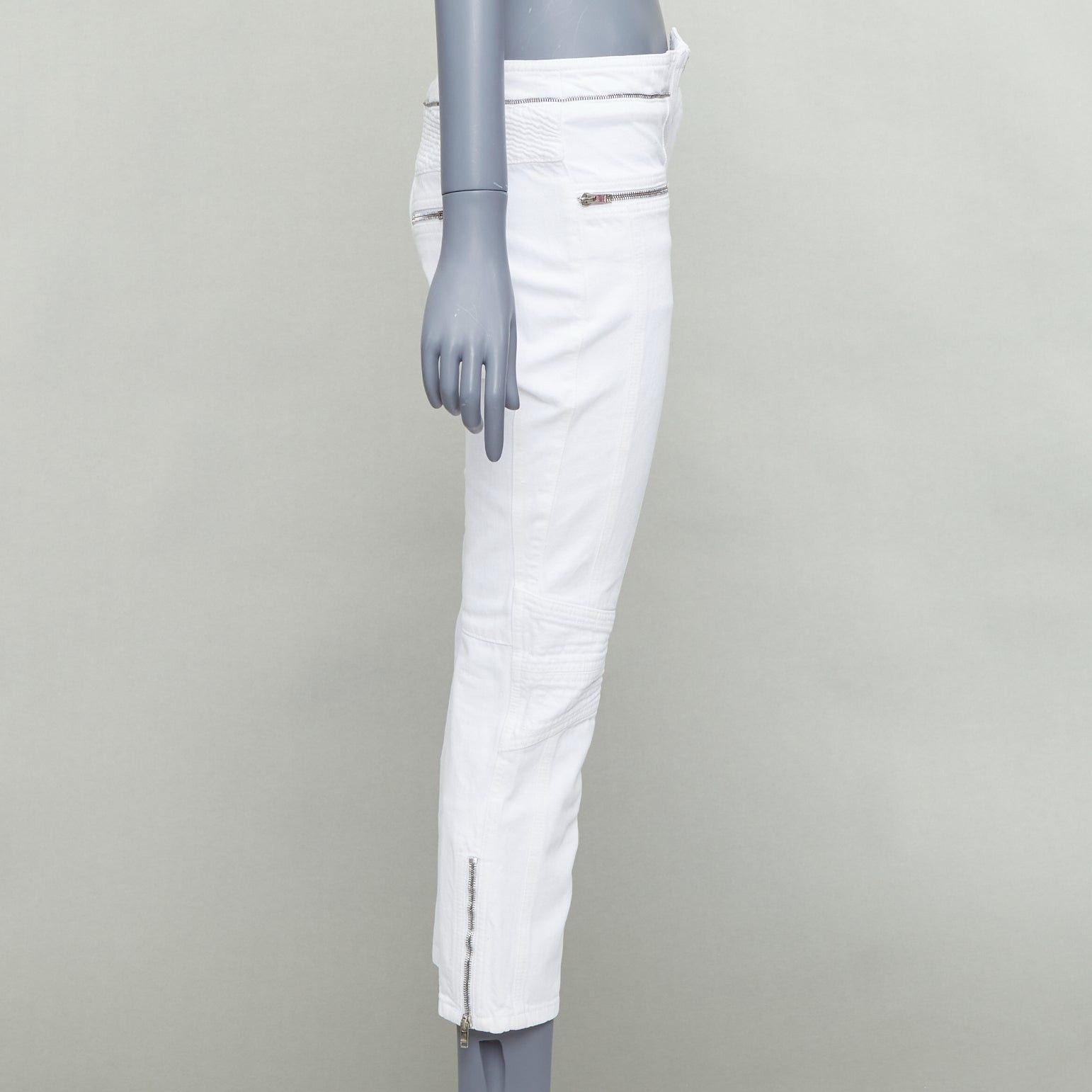 Isabel Marant ISABEL MARANT Loma white denim silver zip panelled biker jeans FR34 XS Size 26" / US 2 / IT 38 - 4 Thumbnail