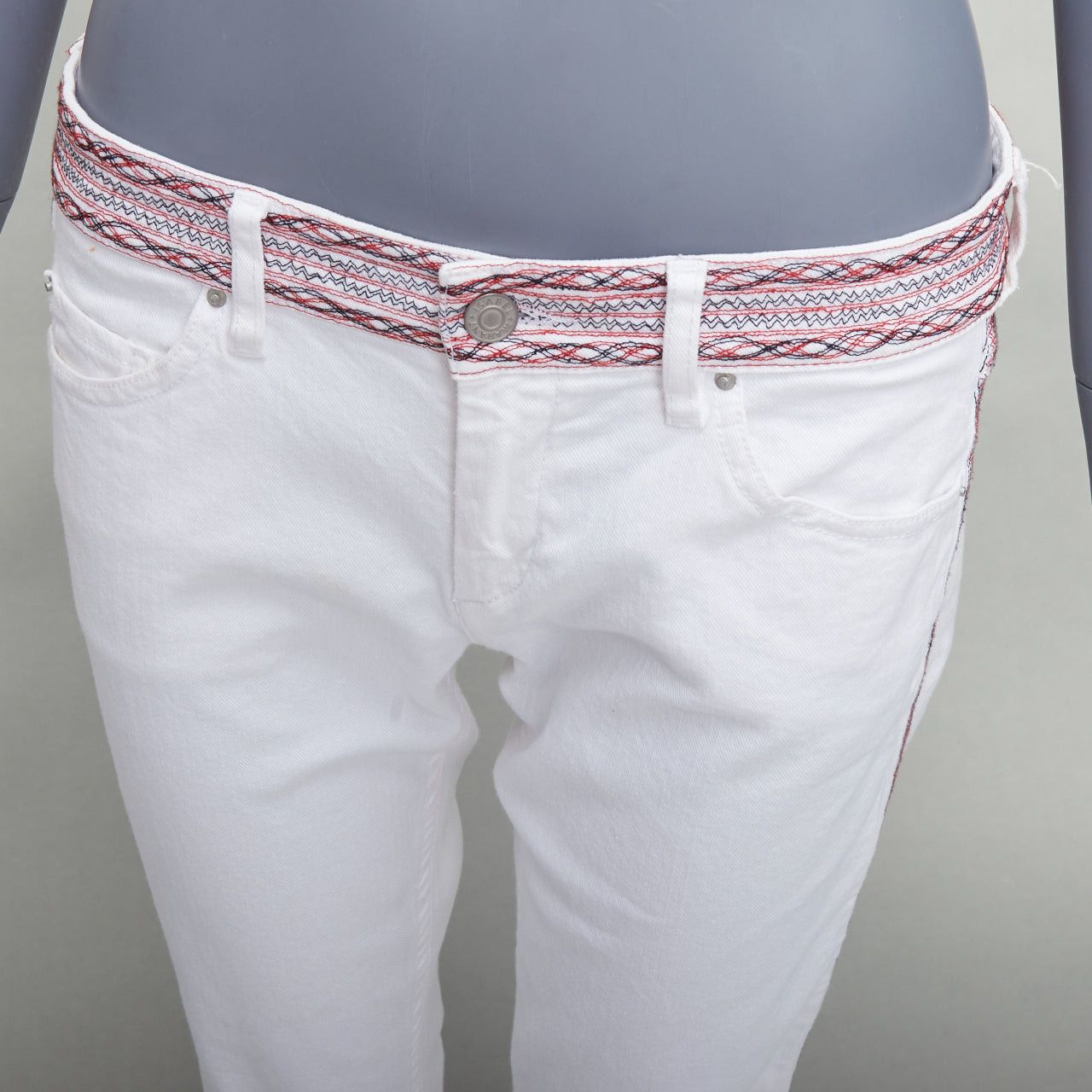 Isabel Marant ISABEL MARANT ETOILE white denim red black stitch detail jeans FR38 M Size 28" / US 6 / IT 42 - 2 Thumbnail