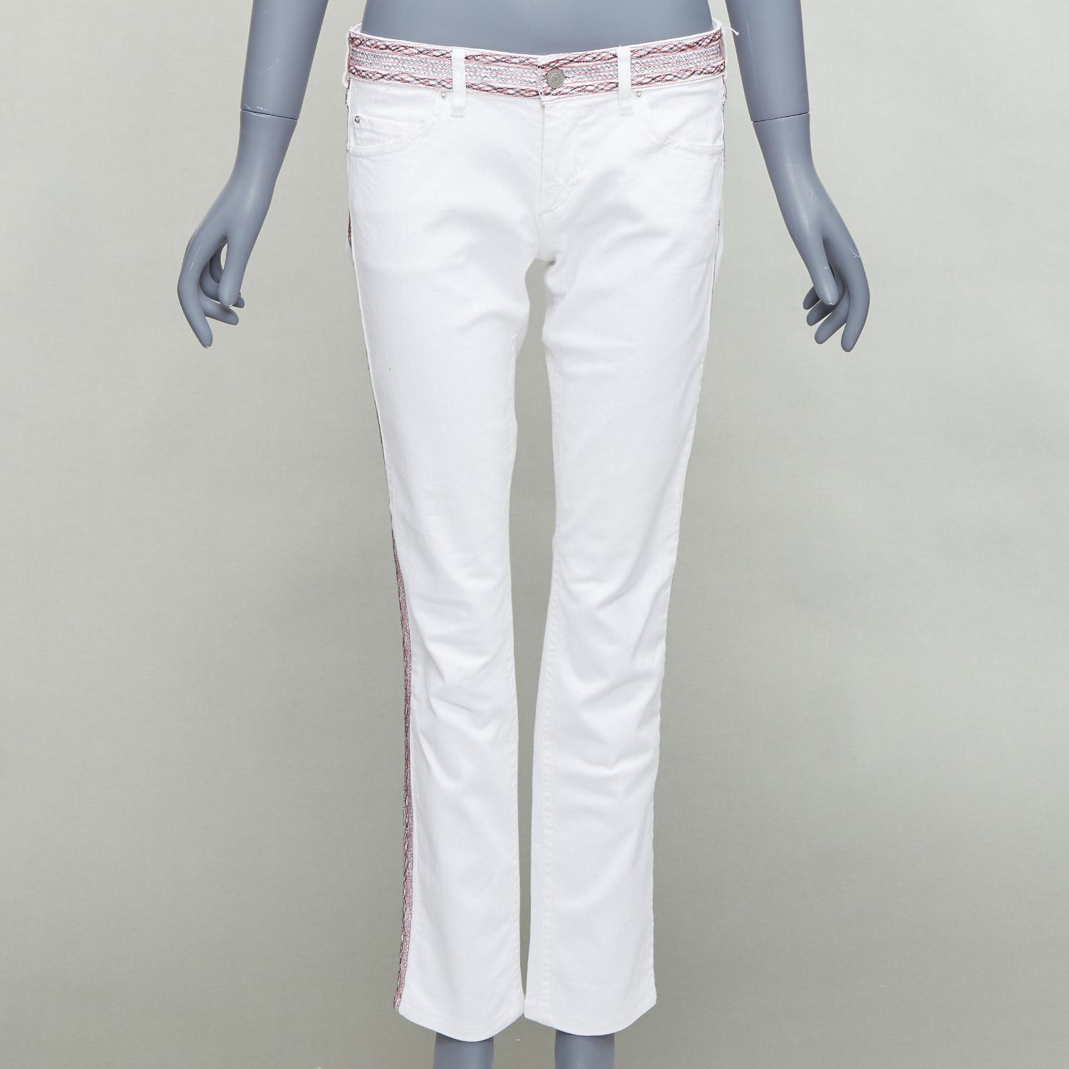 Isabel Marant ISABEL MARANT ETOILE white denim red black stitch detail jeans FR38 M Size 28" / US 6 / IT 42 - 3 Thumbnail