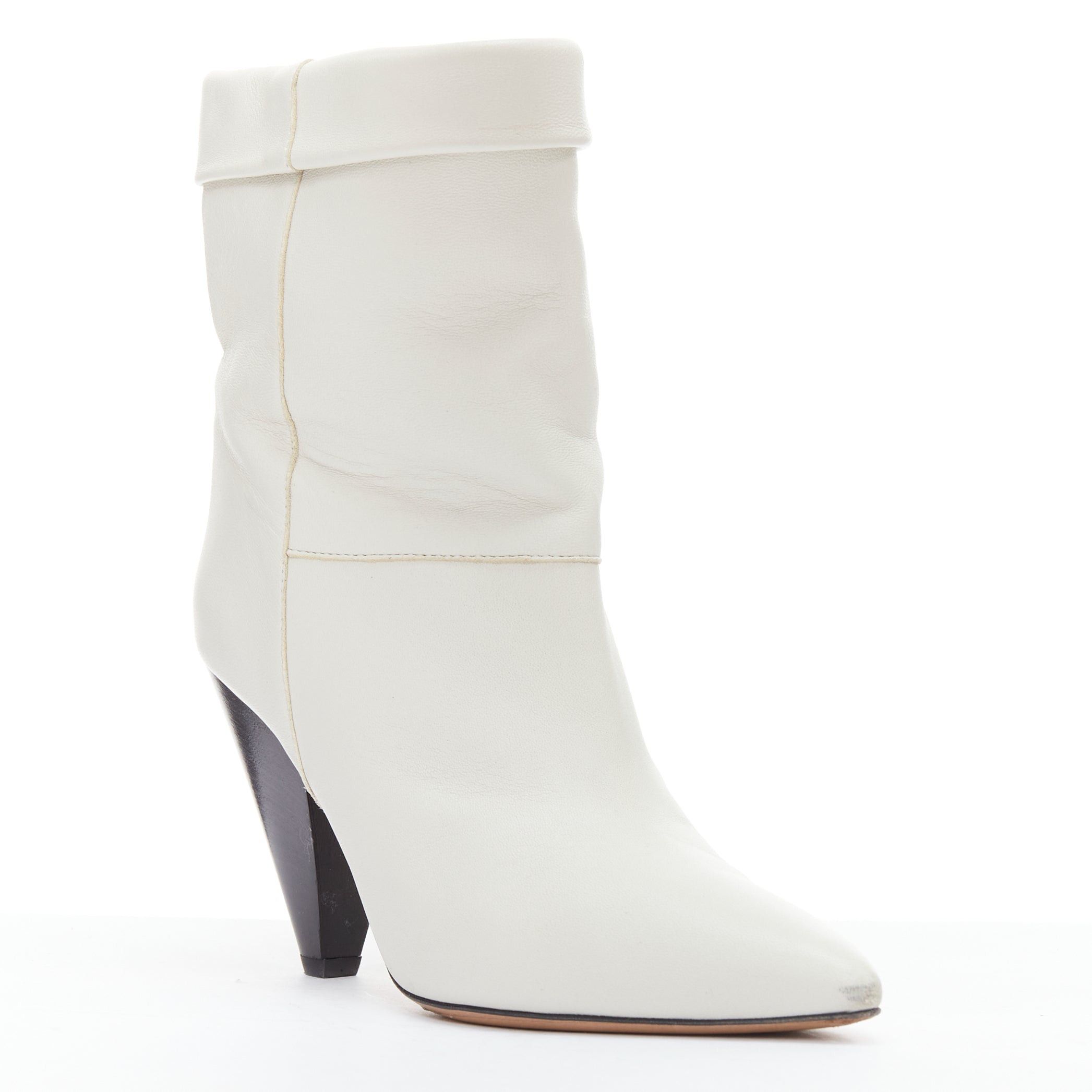 Isabel Marant ISABEL MARANT Rouxa off white leather black cone heel boots EU36 Size US 6 / IT 36 - 2 Thumbnail