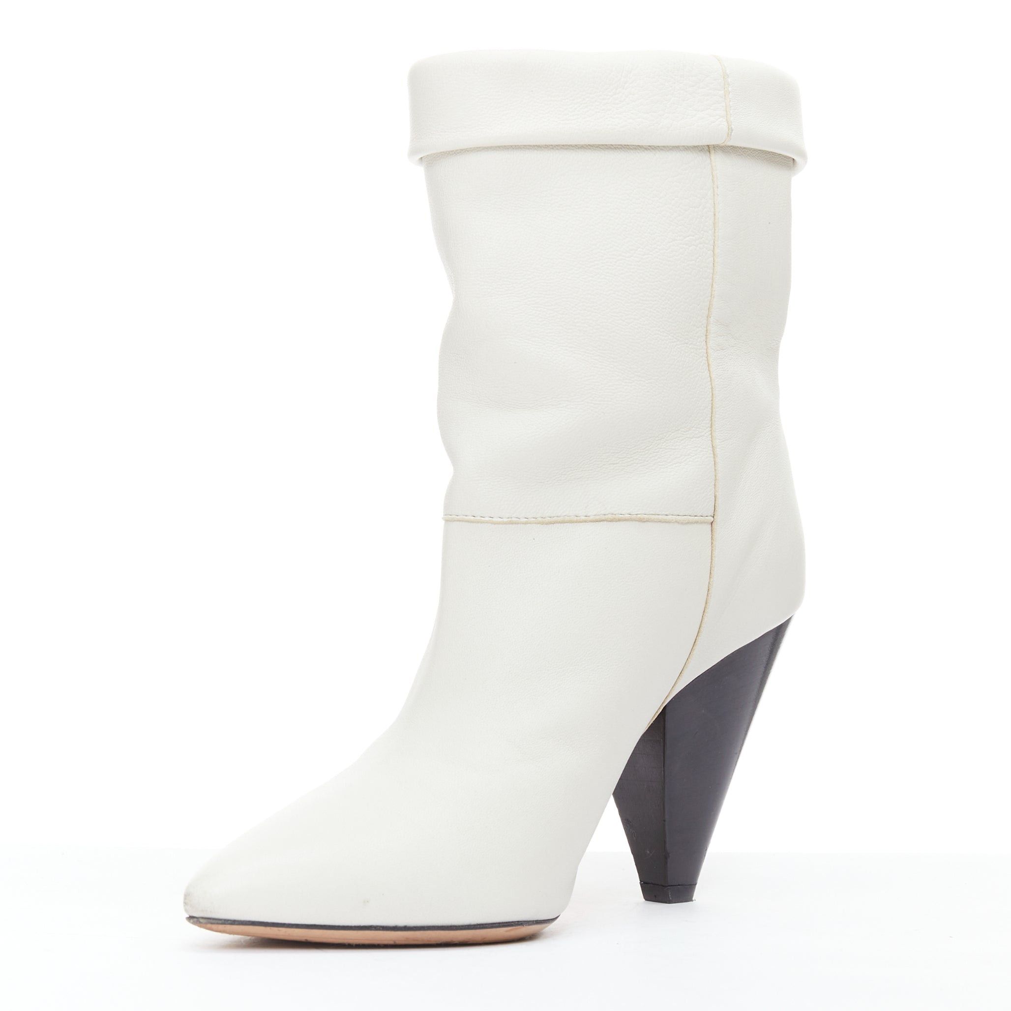 Isabel Marant ISABEL MARANT Rouxa off white leather black cone heel boots EU36 Size US 6 / IT 36 - 4 Thumbnail