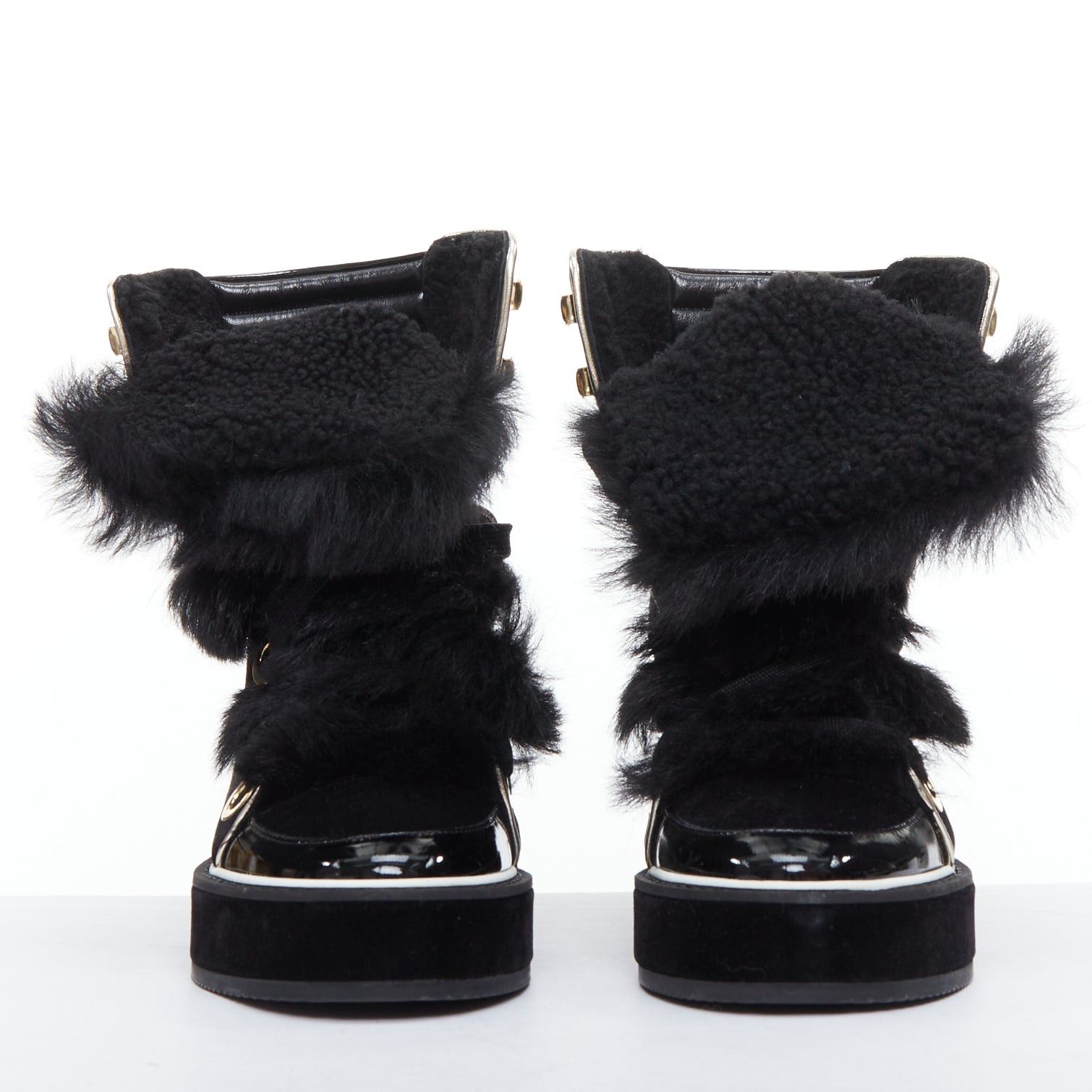Nicholas Kirkwood NICHOLAS KIRKWOOD Polly Neige black patent fur trim snow boots Size US 7 / IT 37 - 3 Thumbnail
