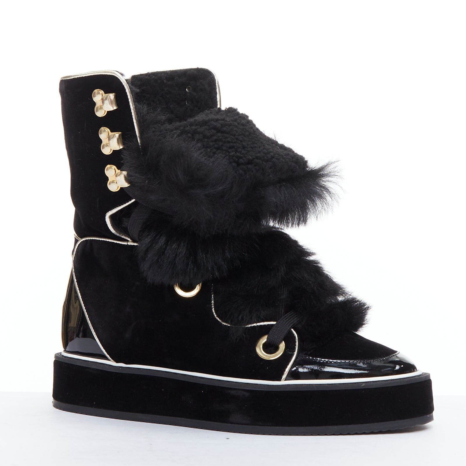 Nicholas Kirkwood NICHOLAS KIRKWOOD Polly Neige black patent fur trim snow boots Size US 7 / IT 37 - 2 Thumbnail
