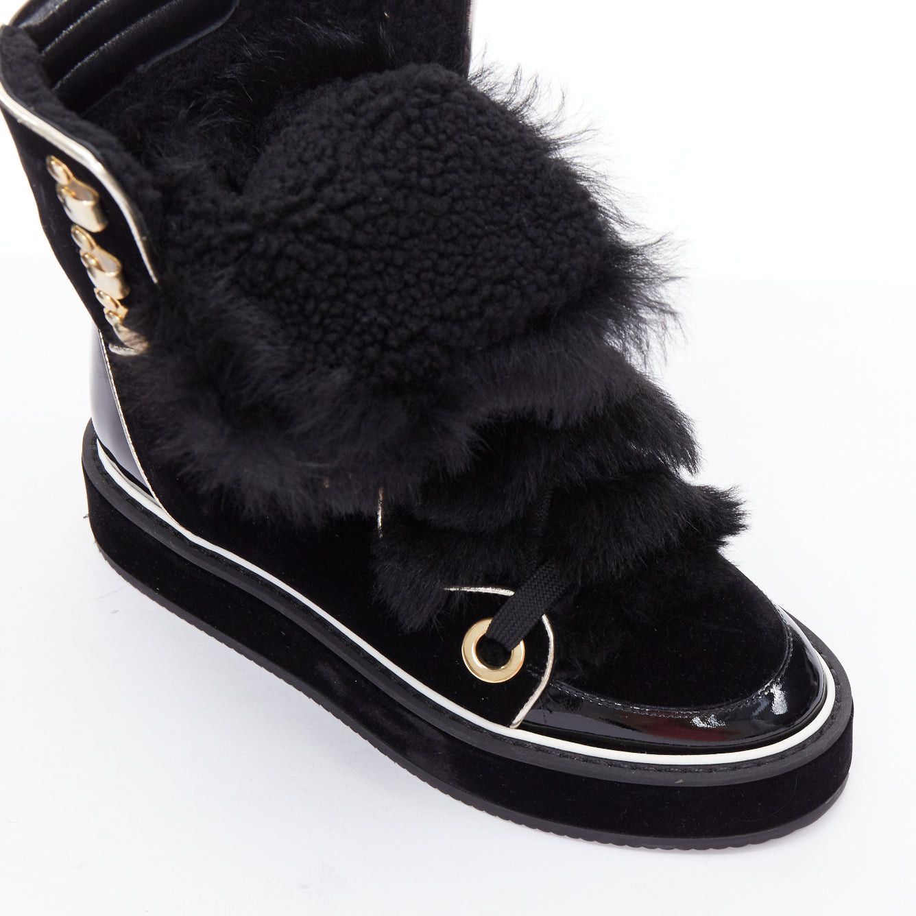 Nicholas Kirkwood NICHOLAS KIRKWOOD Polly Neige black patent fur trim snow boots Size US 7 / IT 37 - 7 Thumbnail