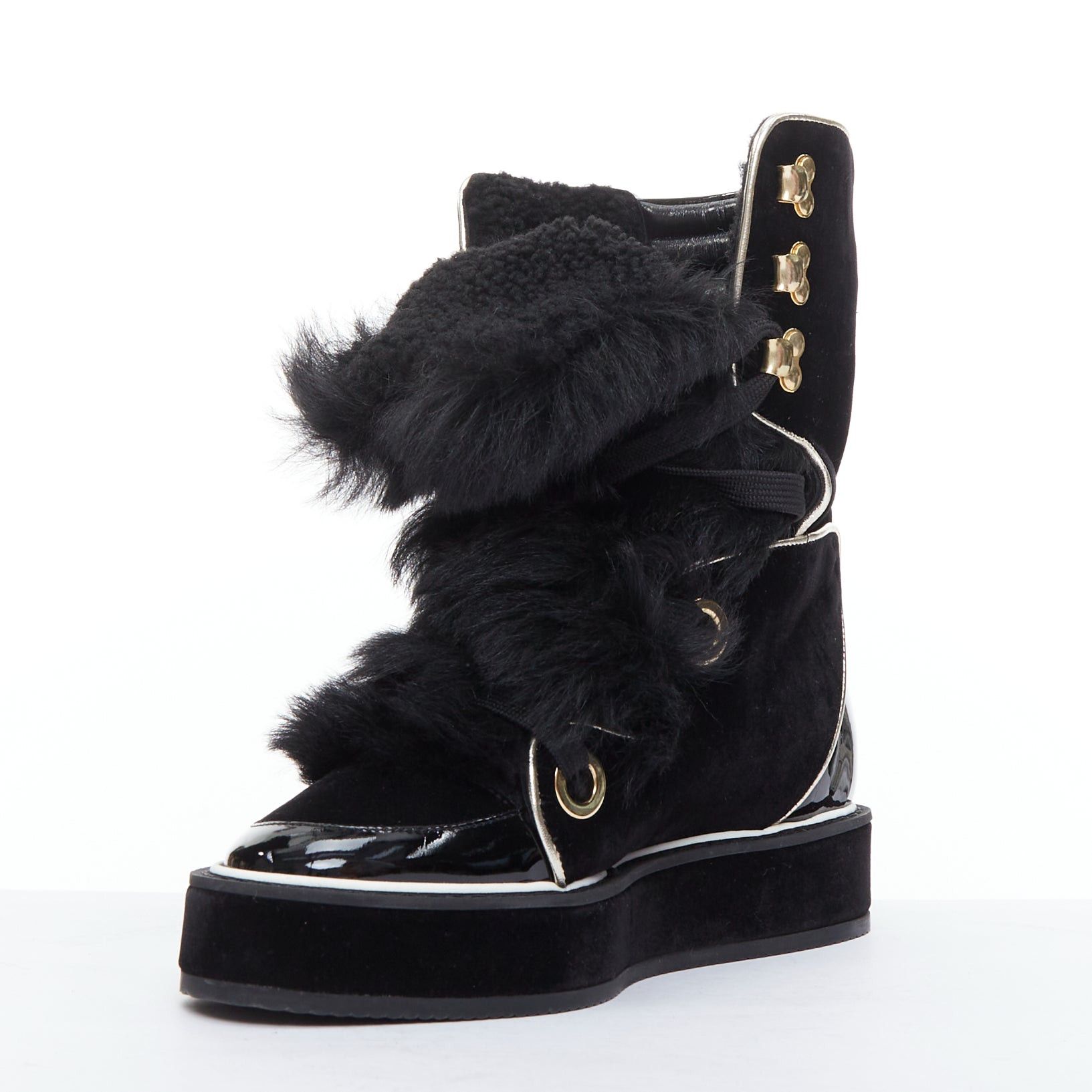 Nicholas Kirkwood NICHOLAS KIRKWOOD Polly Neige black patent fur trim snow boots Size US 7 / IT 37 - 4 Thumbnail