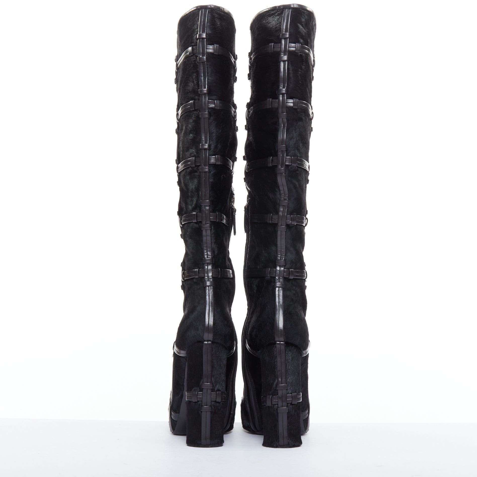 Tom Ford TOM FORD black ponyhair leather cage trim block heeled boots EU36 Size US 6 / IT 36 - 5 Thumbnail