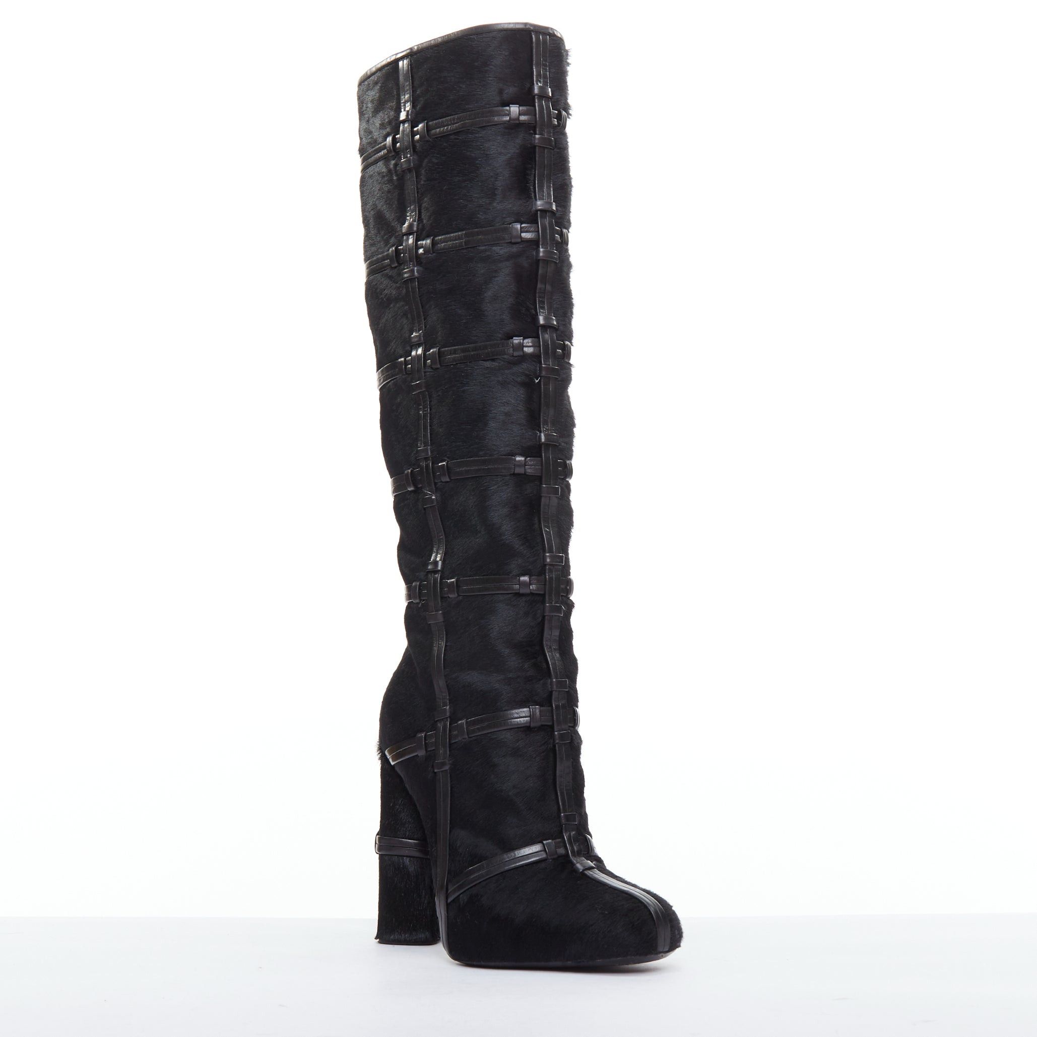 Tom Ford TOM FORD black ponyhair leather cage trim block heeled boots EU36 Size US 6 / IT 36 - 2 Thumbnail