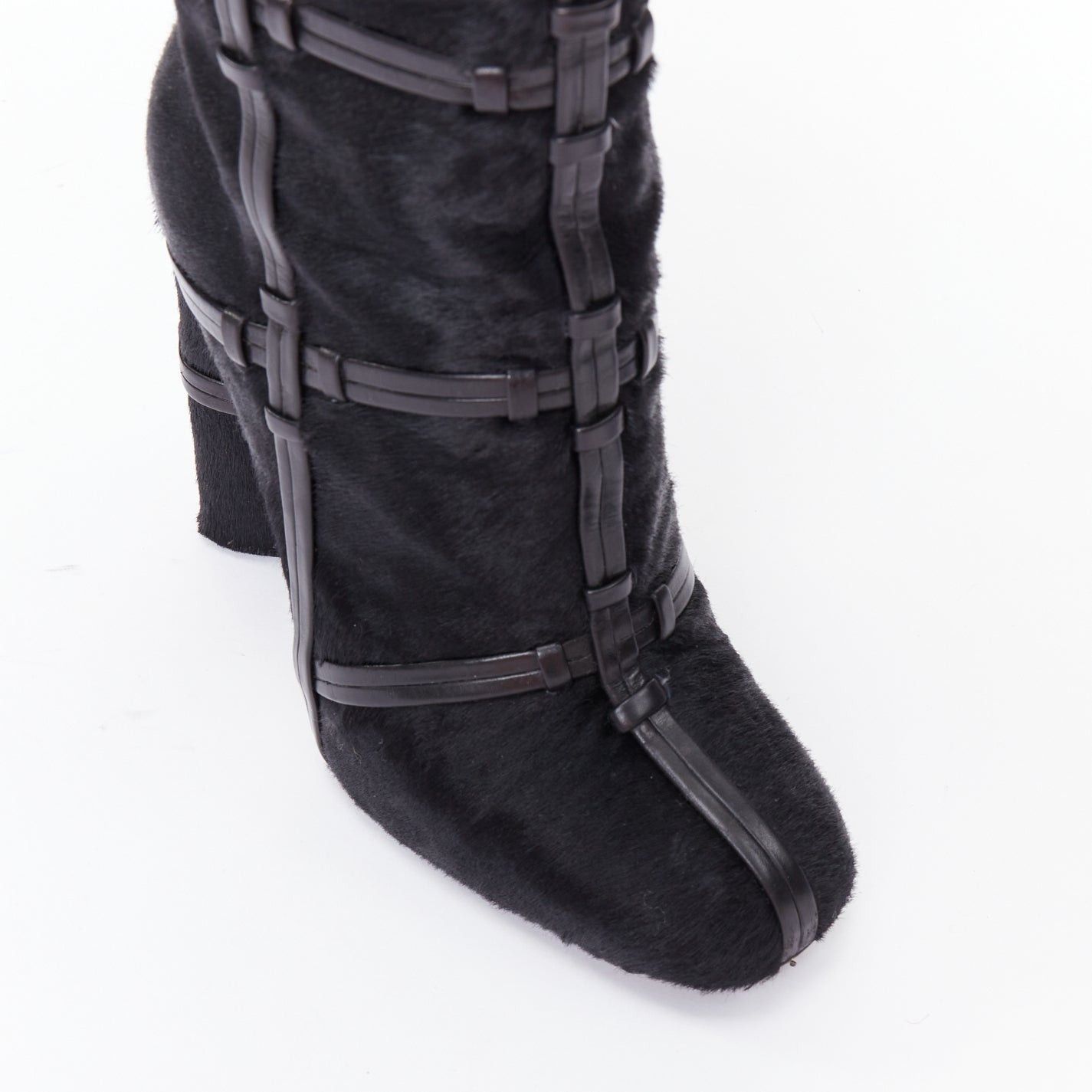 Tom Ford TOM FORD black ponyhair leather cage trim block heeled boots EU36 Size US 6 / IT 36 - 7 Thumbnail