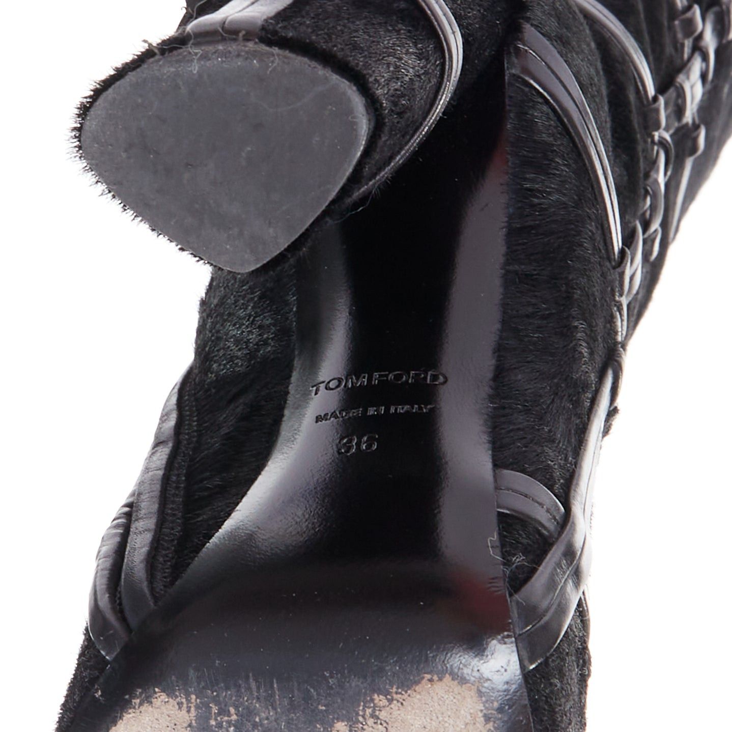Tom Ford TOM FORD black ponyhair leather cage trim block heeled boots EU36 Size US 6 / IT 36 - 9 Thumbnail