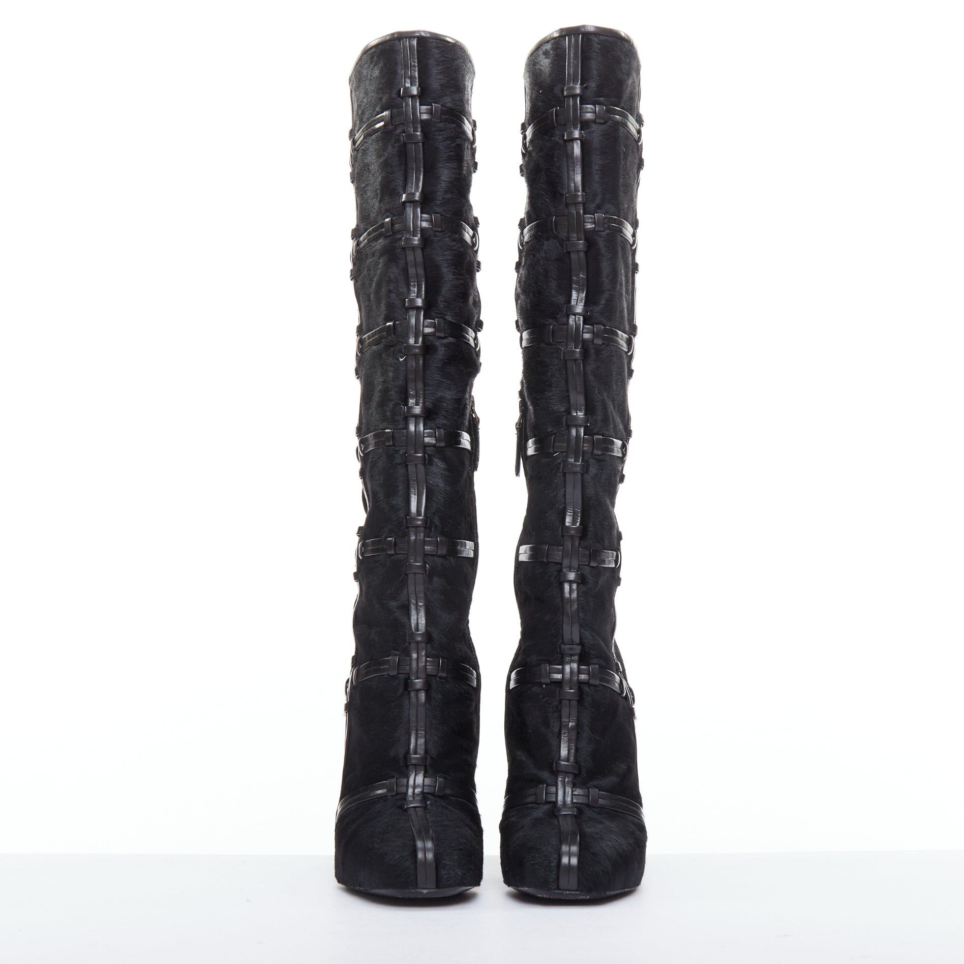 Tom Ford TOM FORD black ponyhair leather cage trim block heeled boots EU36 Size US 6 / IT 36 - 3 Thumbnail