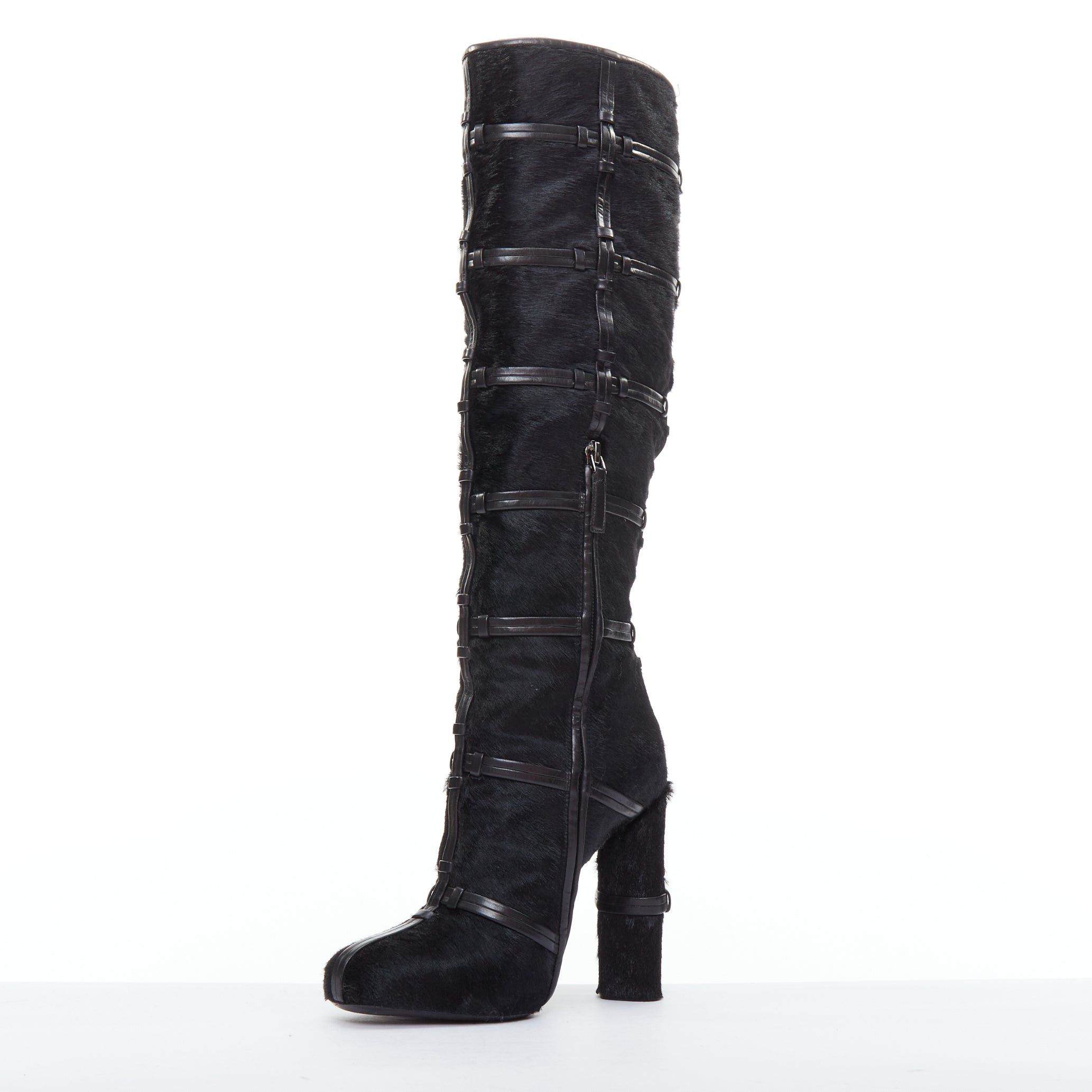 Tom Ford TOM FORD black ponyhair leather cage trim block heeled boots EU36 Size US 6 / IT 36 - 4 Thumbnail