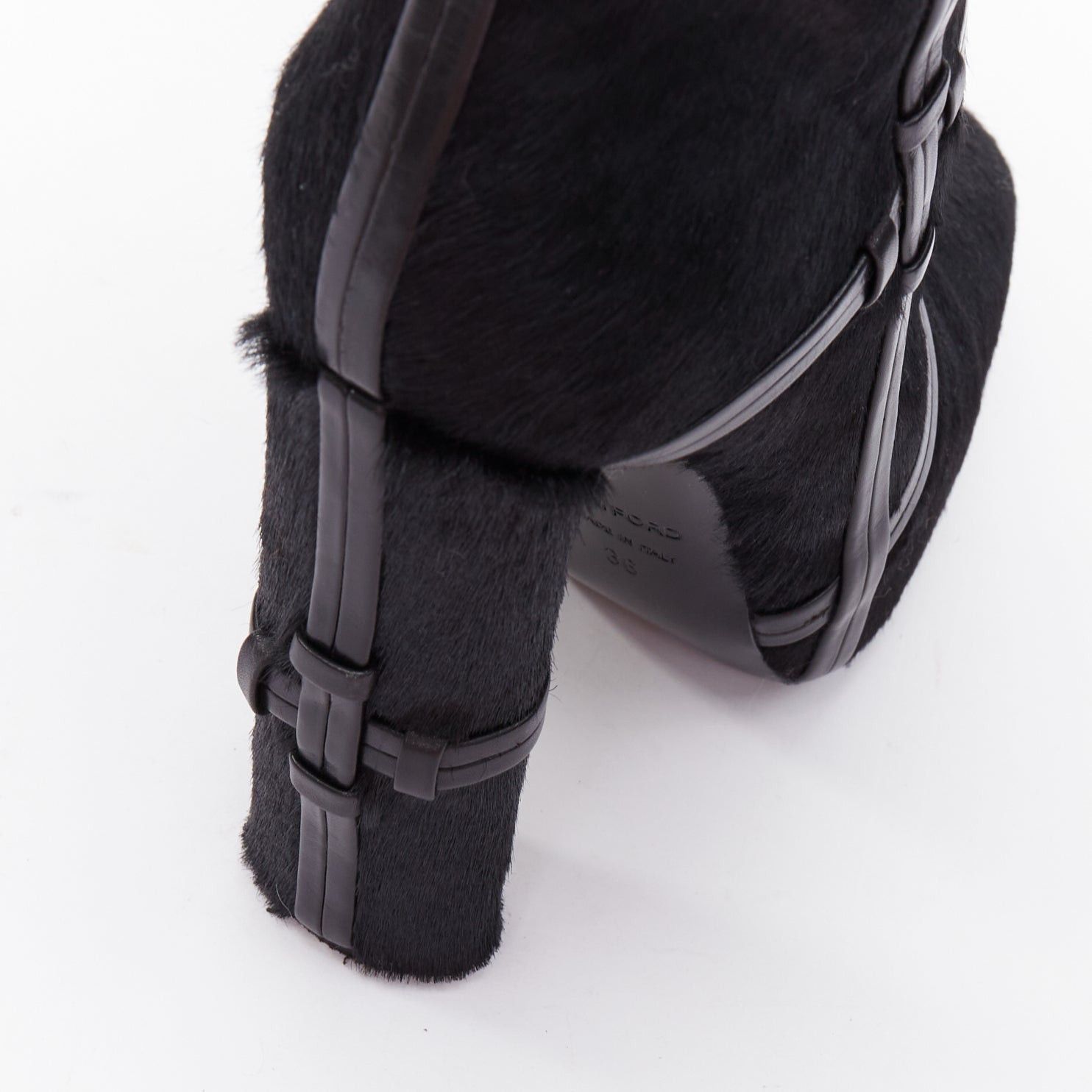 Tom Ford TOM FORD black ponyhair leather cage trim block heeled boots EU36 Size US 6 / IT 36 - 8 Thumbnail