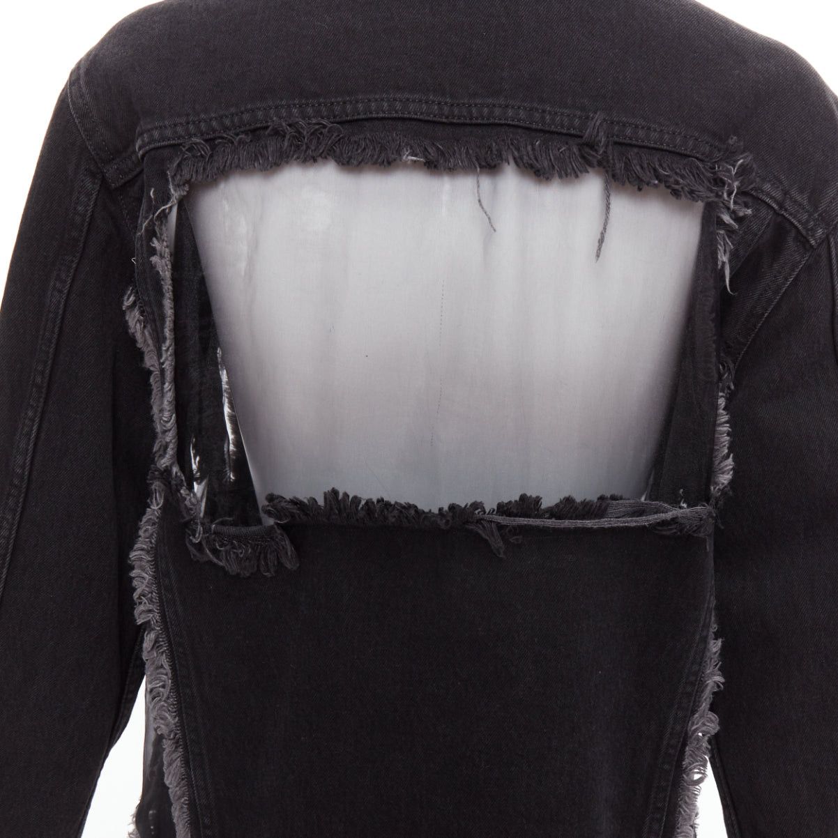 Off-White OFF WHITE black denim organza mesh panel frayed jacket XS Size S / US 4 / IT 40 - 7 Thumbnail