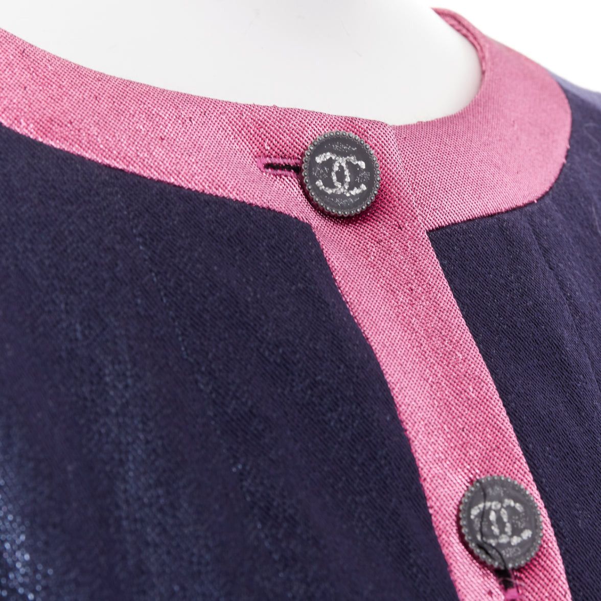 Chanel CHANEL 22K navy pink metallic wool blend cropped jacket FR36 S Size S / US 4 / IT 40 - 2 Thumbnail