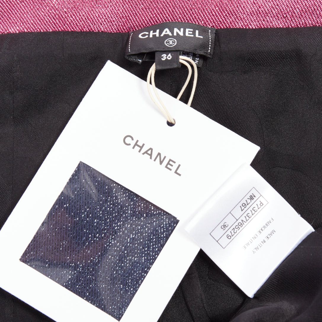 Chanel CHANEL 22K navy pink metallic wool blend cropped jacket FR36 S Size S / US 4 / IT 40 - 9 Thumbnail