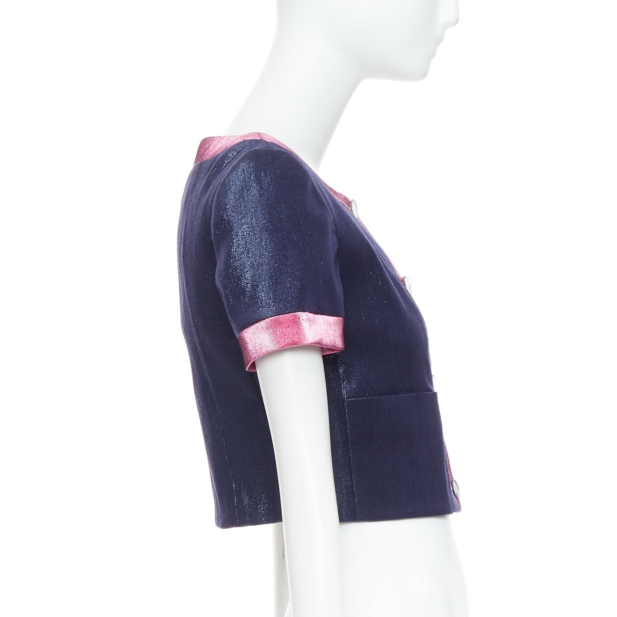 Chanel CHANEL 22K navy pink metallic wool blend cropped jacket FR36 S Size S / US 4 / IT 40 - 5 Thumbnail