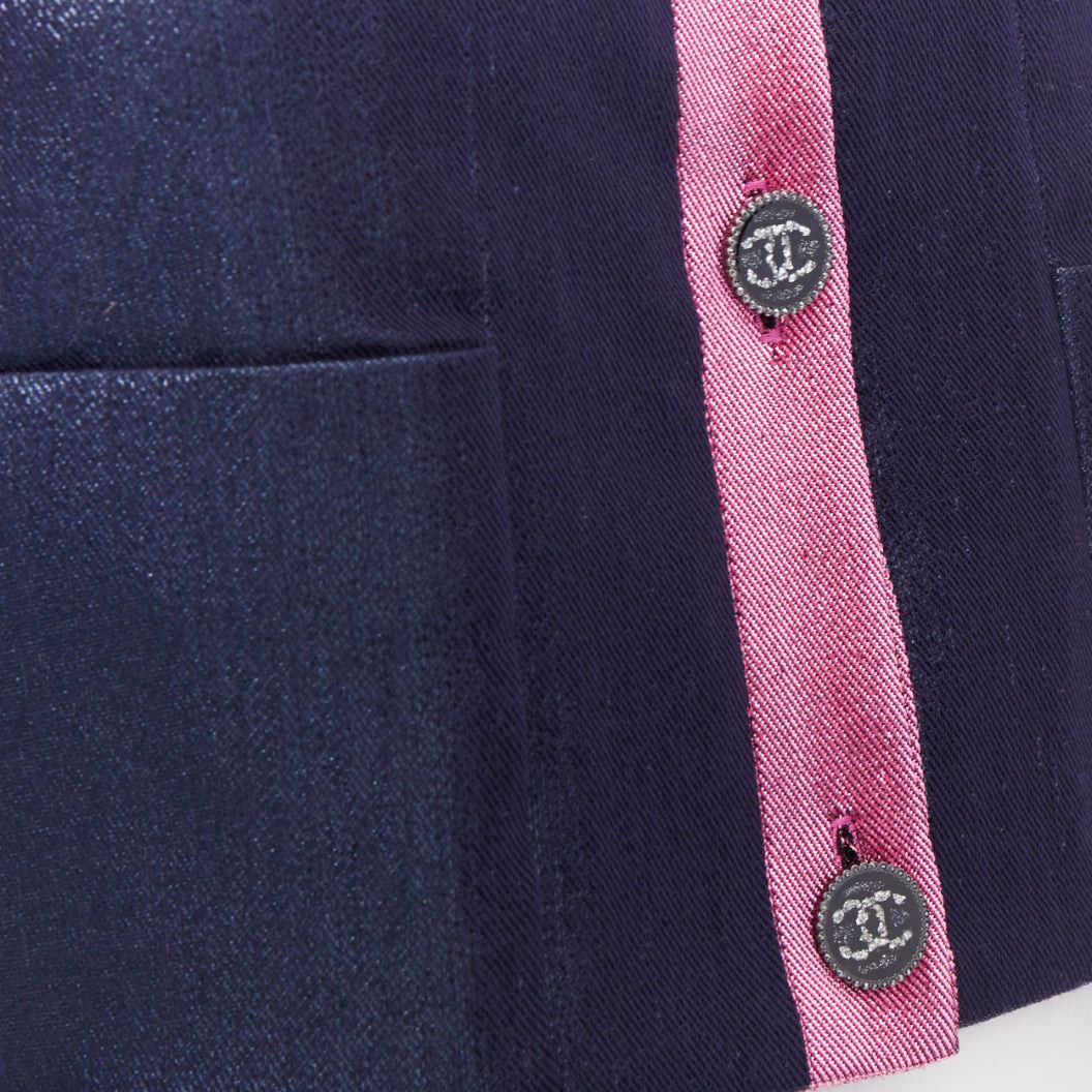 Chanel CHANEL 22K navy pink metallic wool blend cropped jacket FR36 S Size S / US 4 / IT 40 - 8 Thumbnail